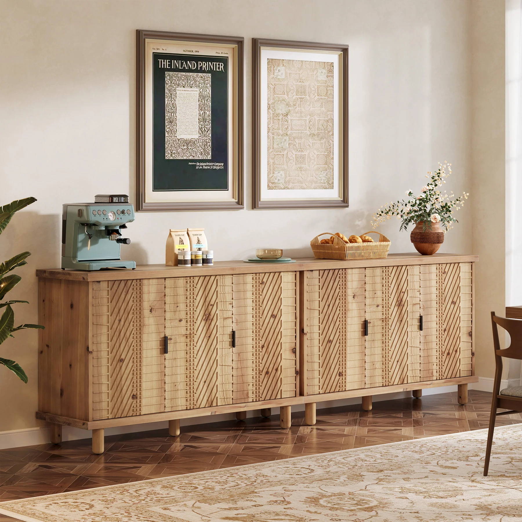 Tribesigns 47.6-Inch Farmhouse Sideboard Cabinet with 3 Doors, Solid Wood Buffet Cabinet for Kitchen - Image 10