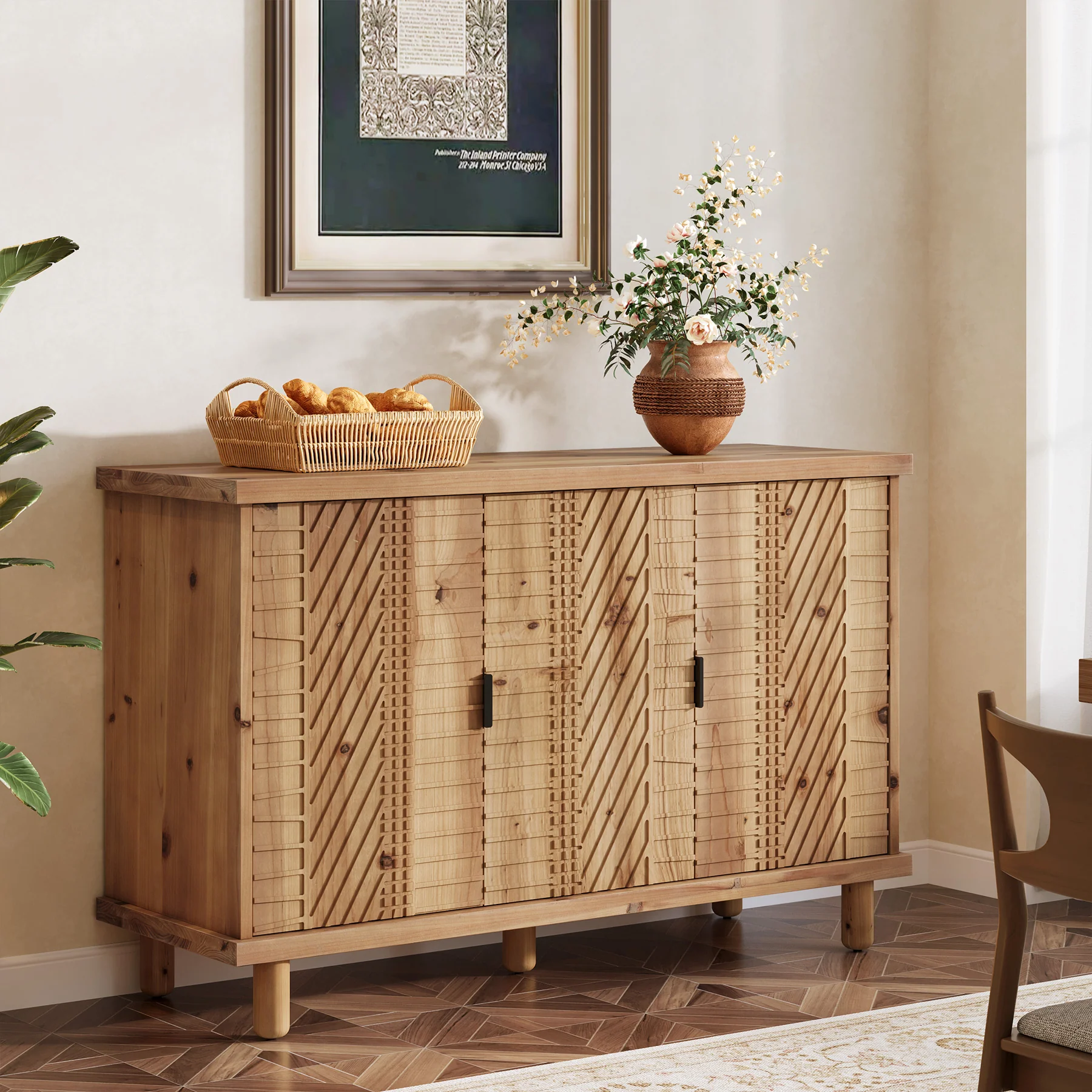 Tribesigns 47.6-Inch Farmhouse Sideboard Cabinet with 3 Doors, Solid Wood Buffet Cabinet for Kitchen - Image 11