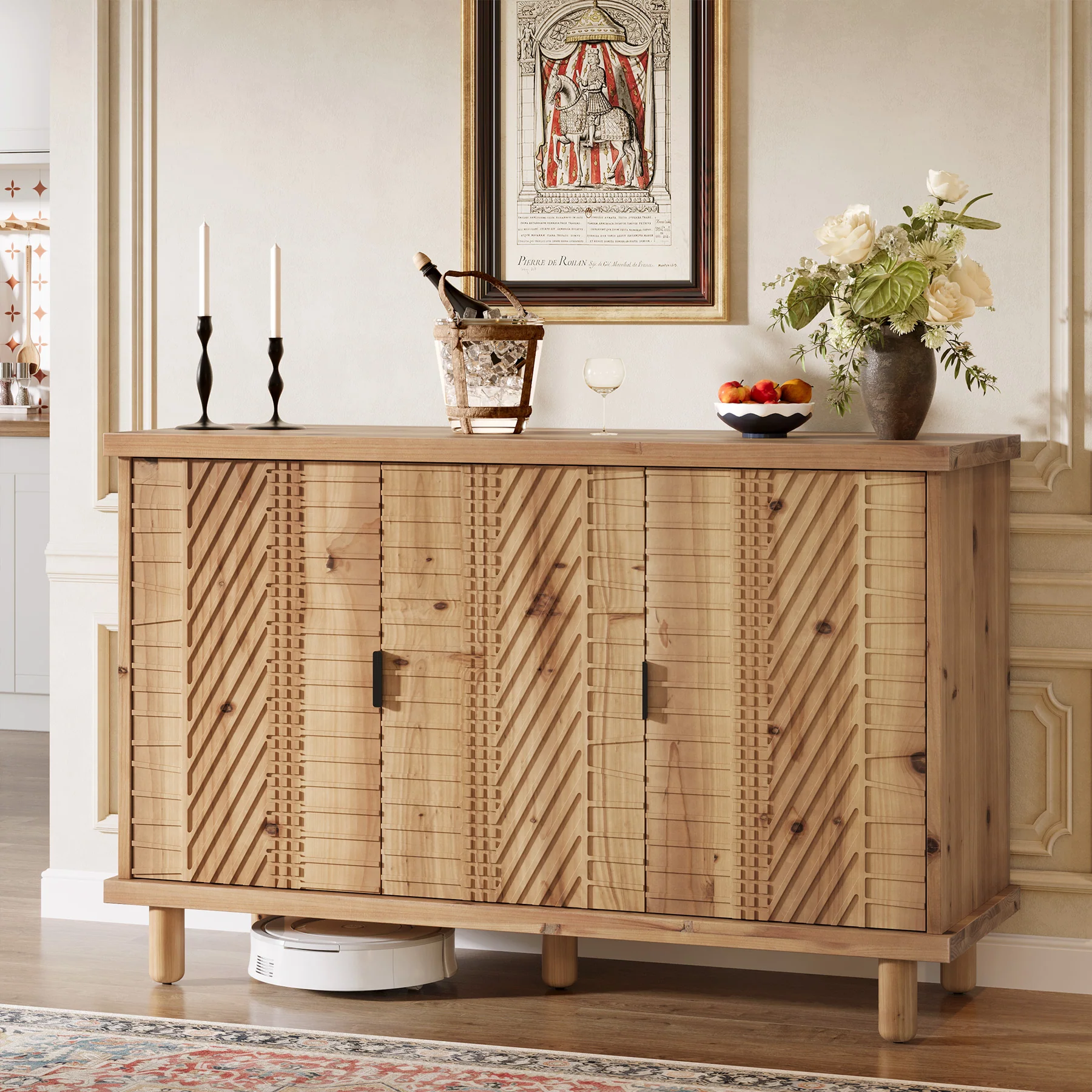 Tribesigns 47.6-Inch Farmhouse Sideboard Cabinet with 3 Doors, Solid Wood Buffet Cabinet for Kitchen - Image 12