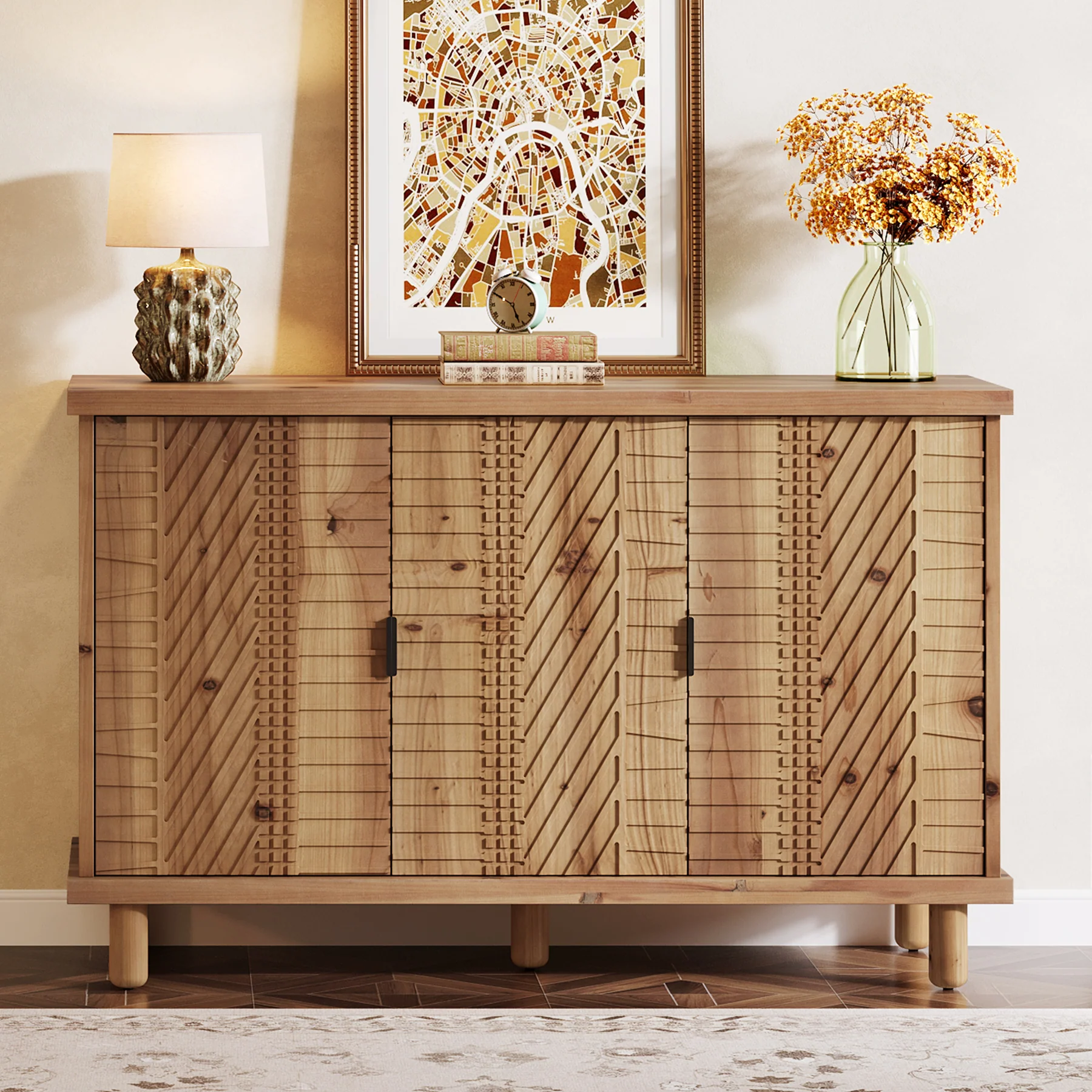 Tribesigns 47.6-Inch Farmhouse Sideboard Cabinet with 3 Doors, Solid Wood Buffet Cabinet for Kitchen - Image 6