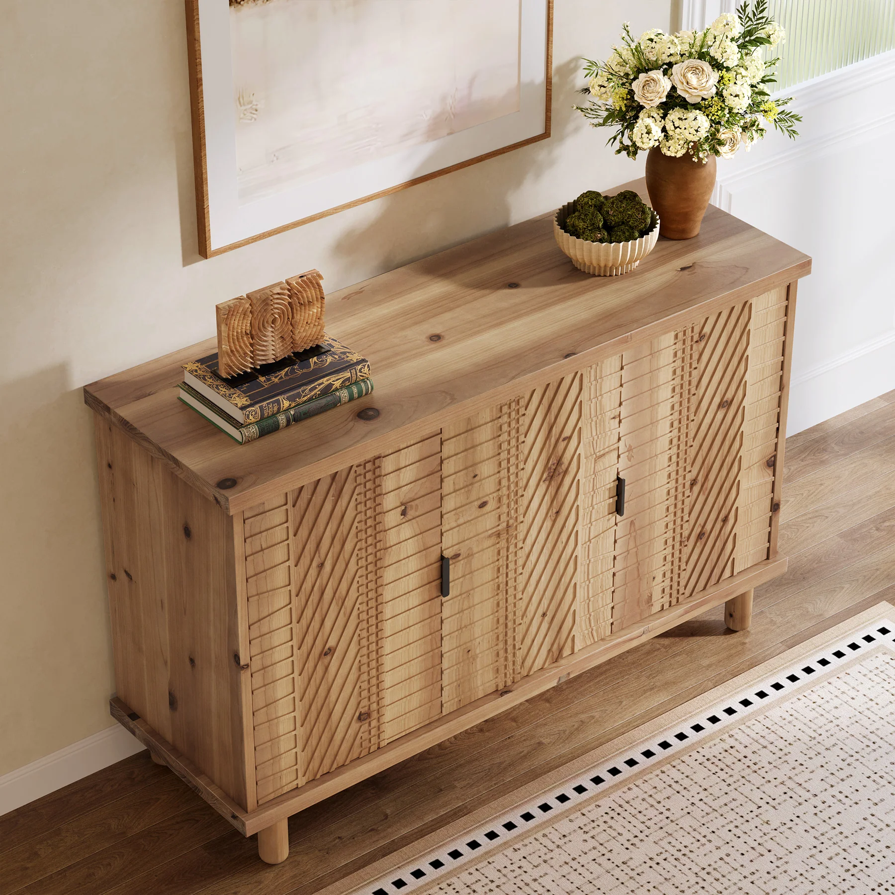 Tribesigns 47.6-Inch Farmhouse Sideboard Cabinet with 3 Doors, Solid Wood Buffet Cabinet for Kitchen - Image 8