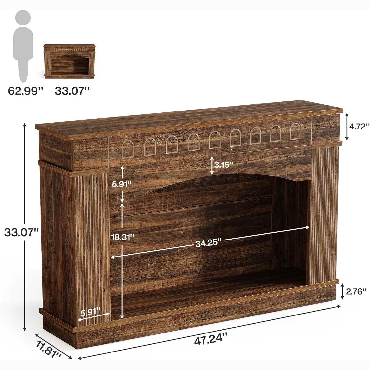 47" Farmhouse Console Table, 2-Tier Sofa Table Entryway Table - Image 2