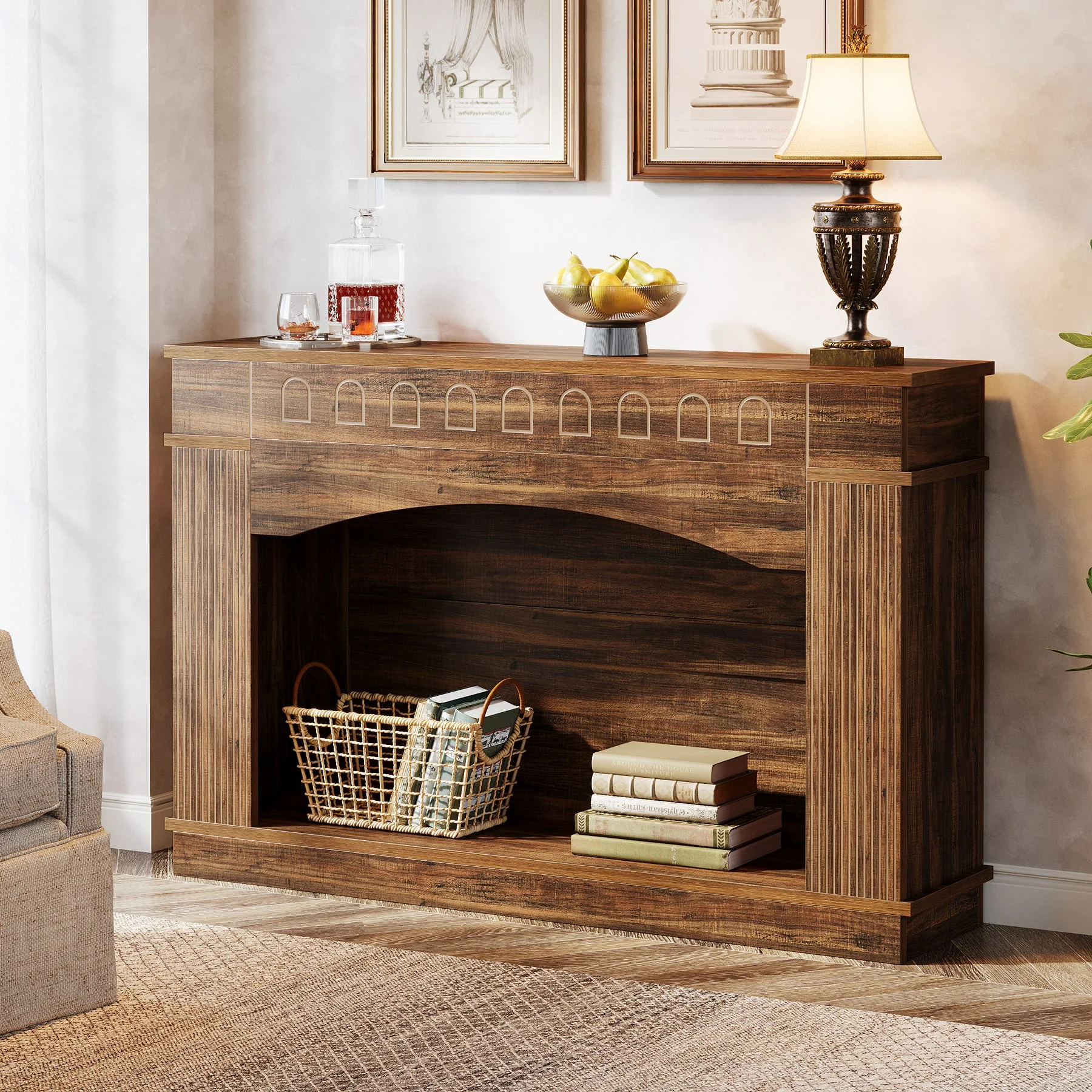 47" Farmhouse Console Table, 2-Tier Sofa Table Entryway Table - Image 3