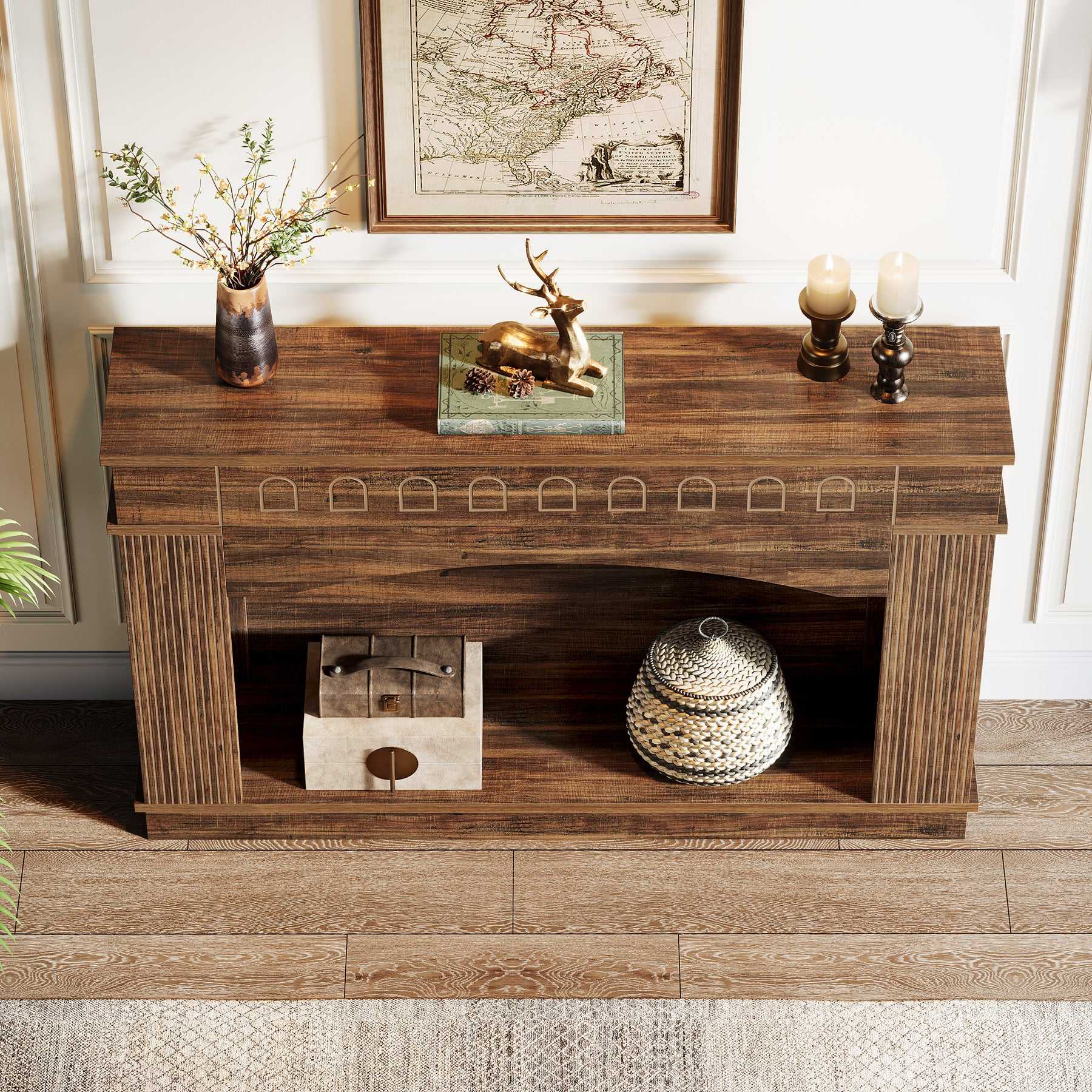 47" Farmhouse Console Table, 2-Tier Sofa Table Entryway Table - Image 4