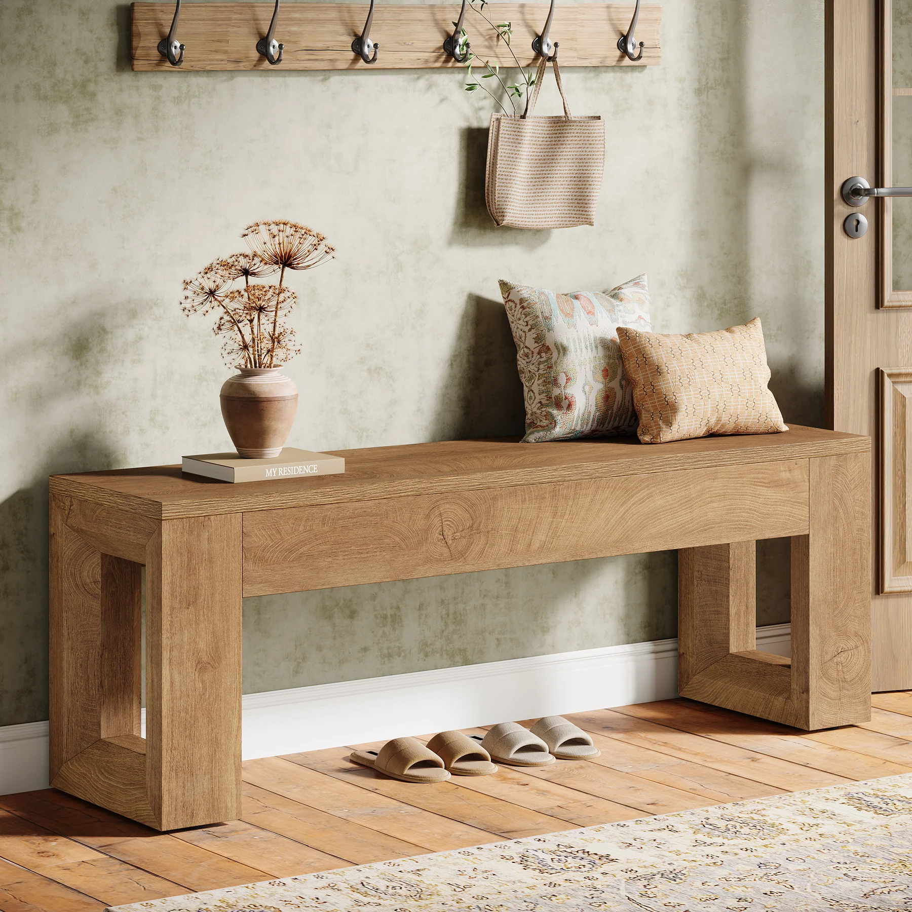 Tribesigns 47-Inch Farmhouse Entryway Bench, Long Wood Shoe Bench with Reinforced MDF Structure for Hallway - Image 4