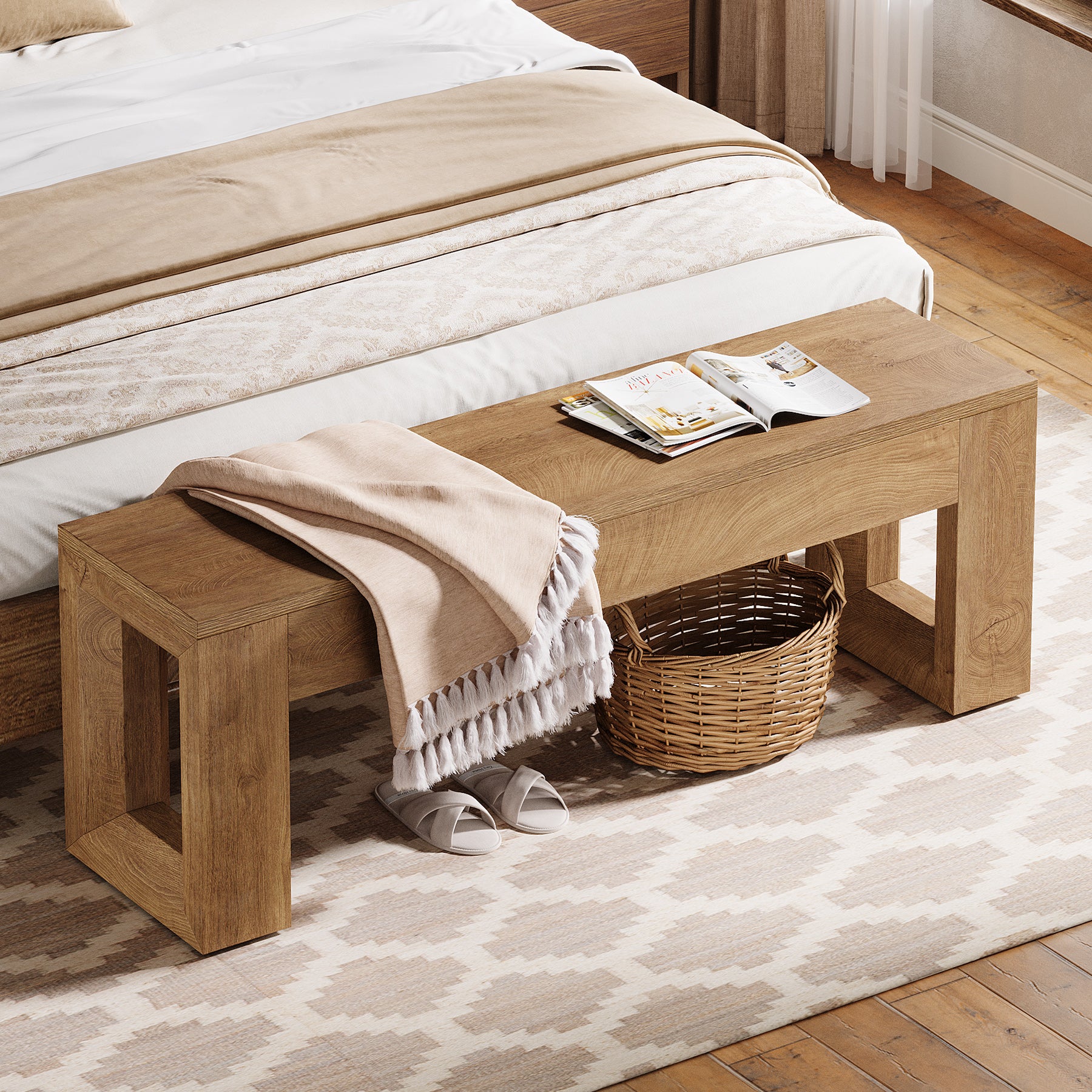 Tribesigns 47-Inch Farmhouse Entryway Bench, Long Wood Shoe Bench with Reinforced MDF Structure for Hallway - Image 7