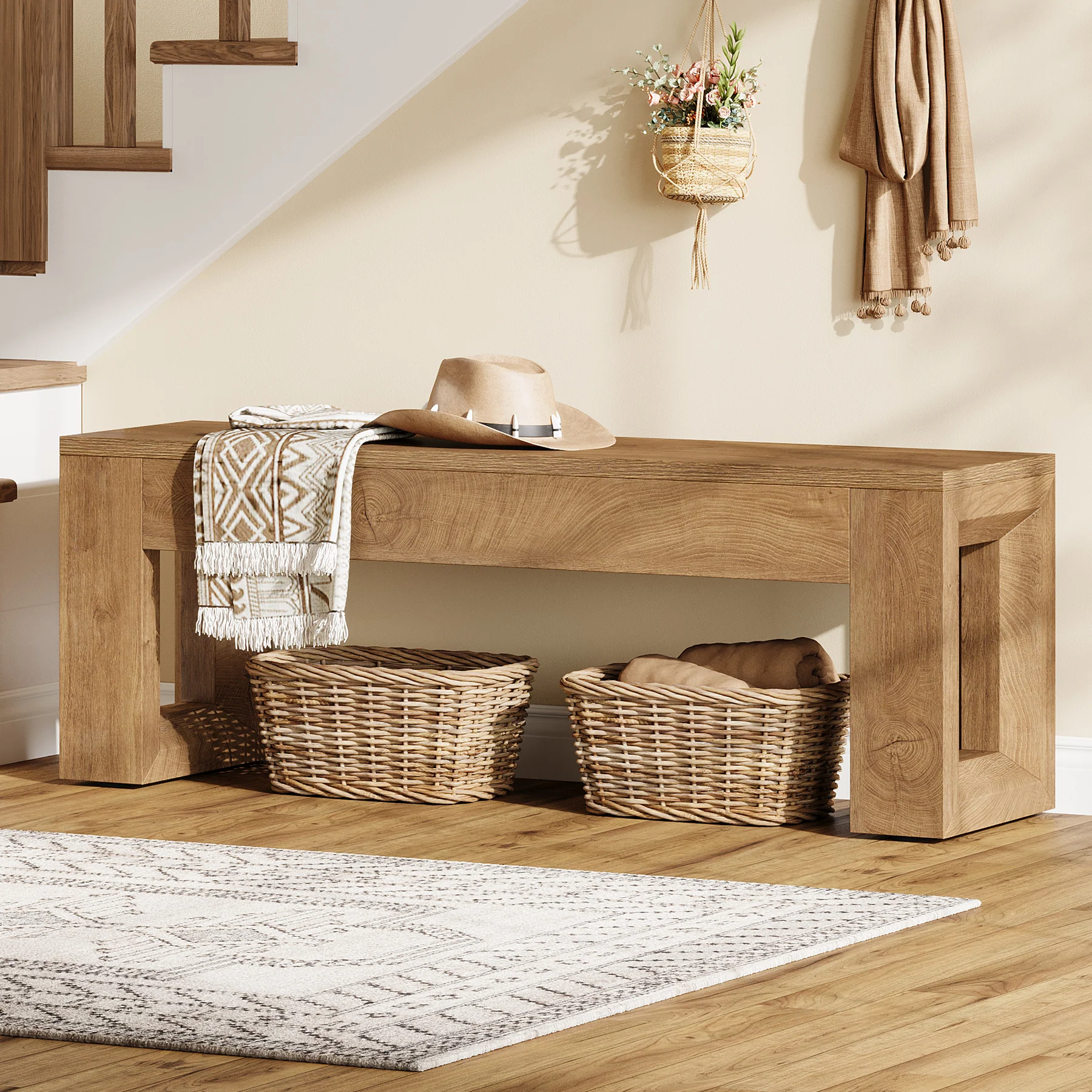 Tribesigns 47-Inch Farmhouse Entryway Bench, Long Wood Shoe Bench with Reinforced MDF Structure for Hallway - Image 8