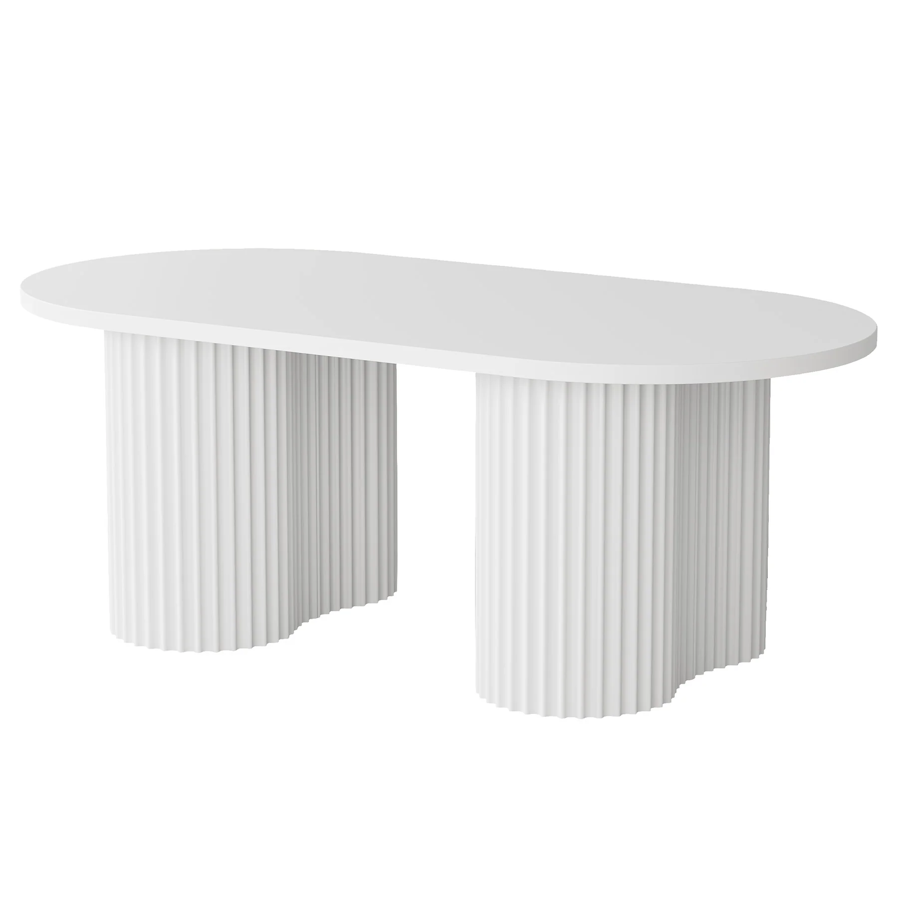Tribesigns 47-Inch Oval Coffee Table with Fluted Design, Modern White Center Table for Living Room and Office - Image 13