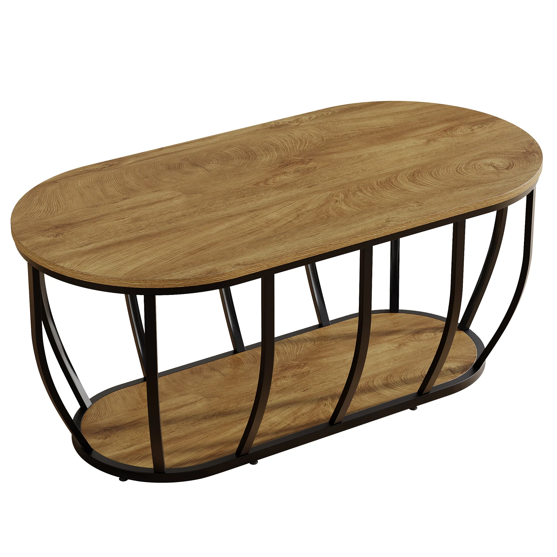 Tribesigns 47.2-Inch Oval Industrial Coffee Table, 2-Tier Wooden Center Table with Curved Metal Base - Image 11