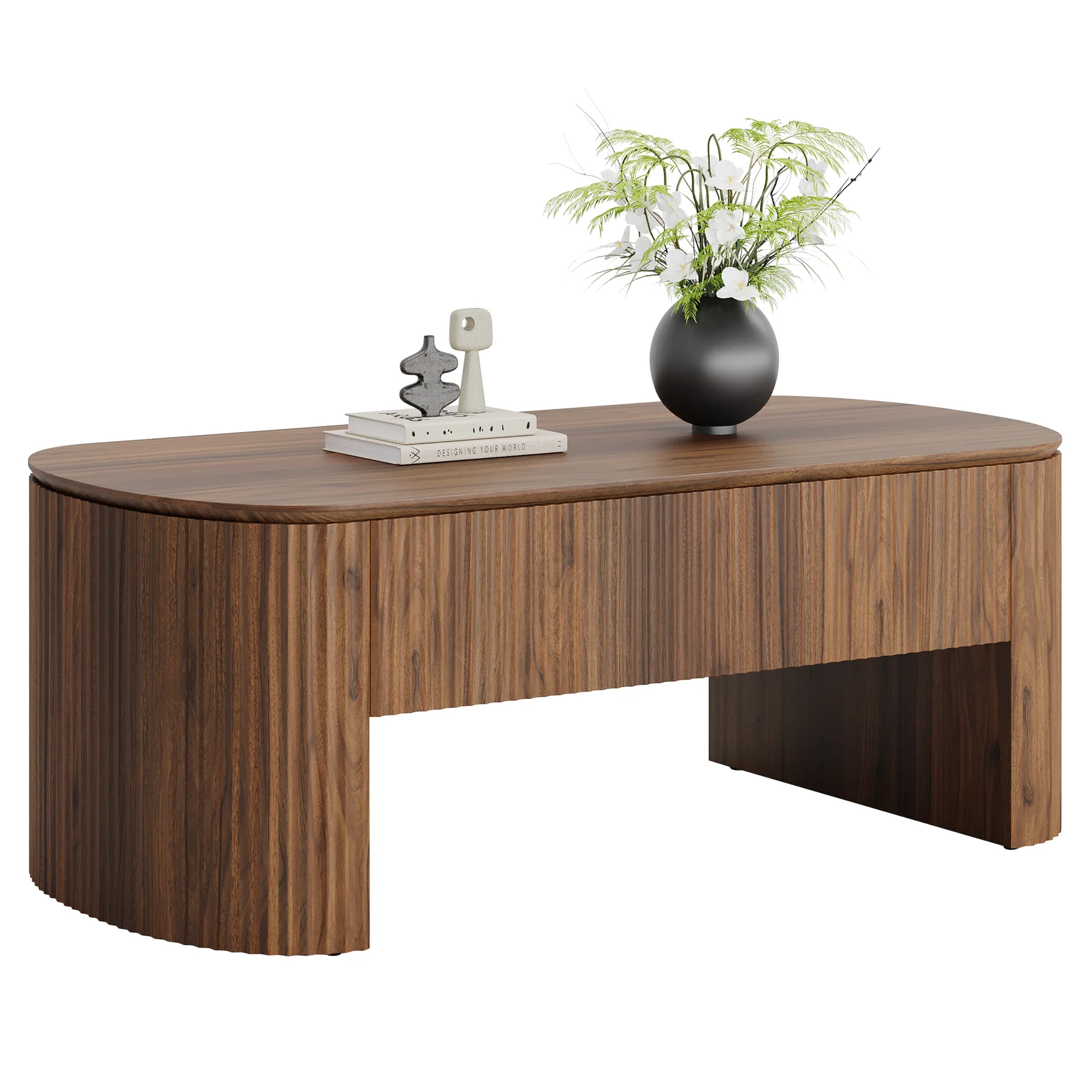 47-Inch Oval Lift Top Coffee Table, Rustic Brown with Storage Shelf and Hidden Compartment - Image 10