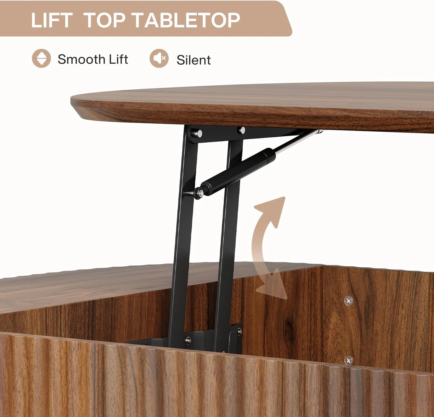 47-Inch Oval Lift Top Coffee Table, Rustic Brown with Storage Shelf and Hidden Compartment - Image 6