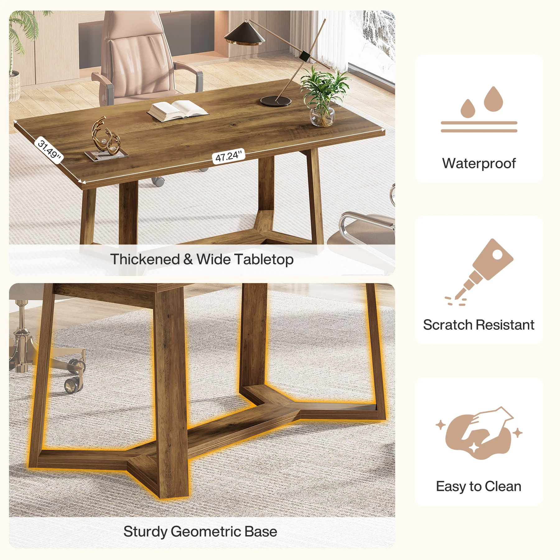 Tribesigns 47-Inch Home Office Desk with Reinforced Frame, Rustic Computer Table for Office - Image 3