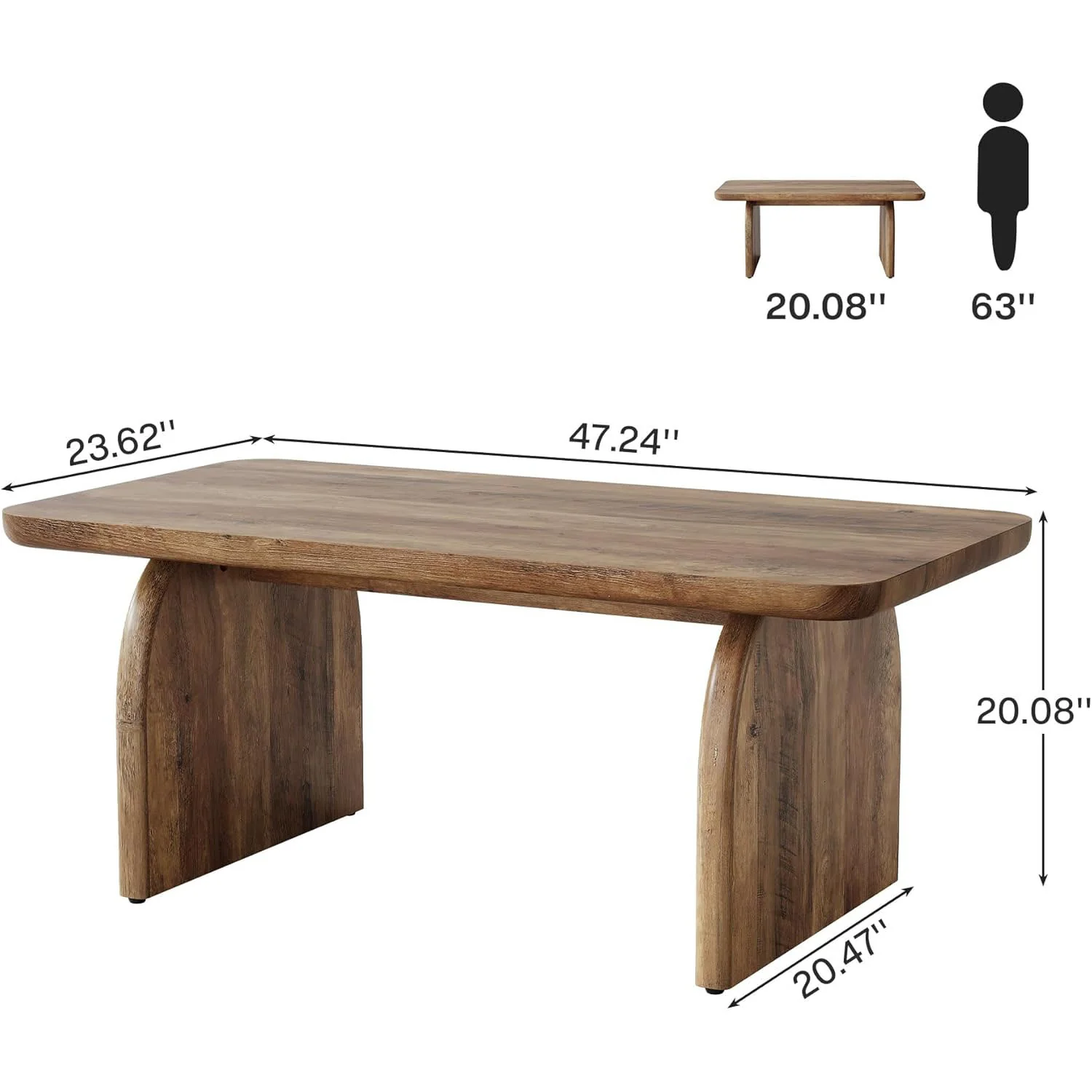 47 Inch Wood Rectangular Coffee Table, Living Room Table - Image 2
