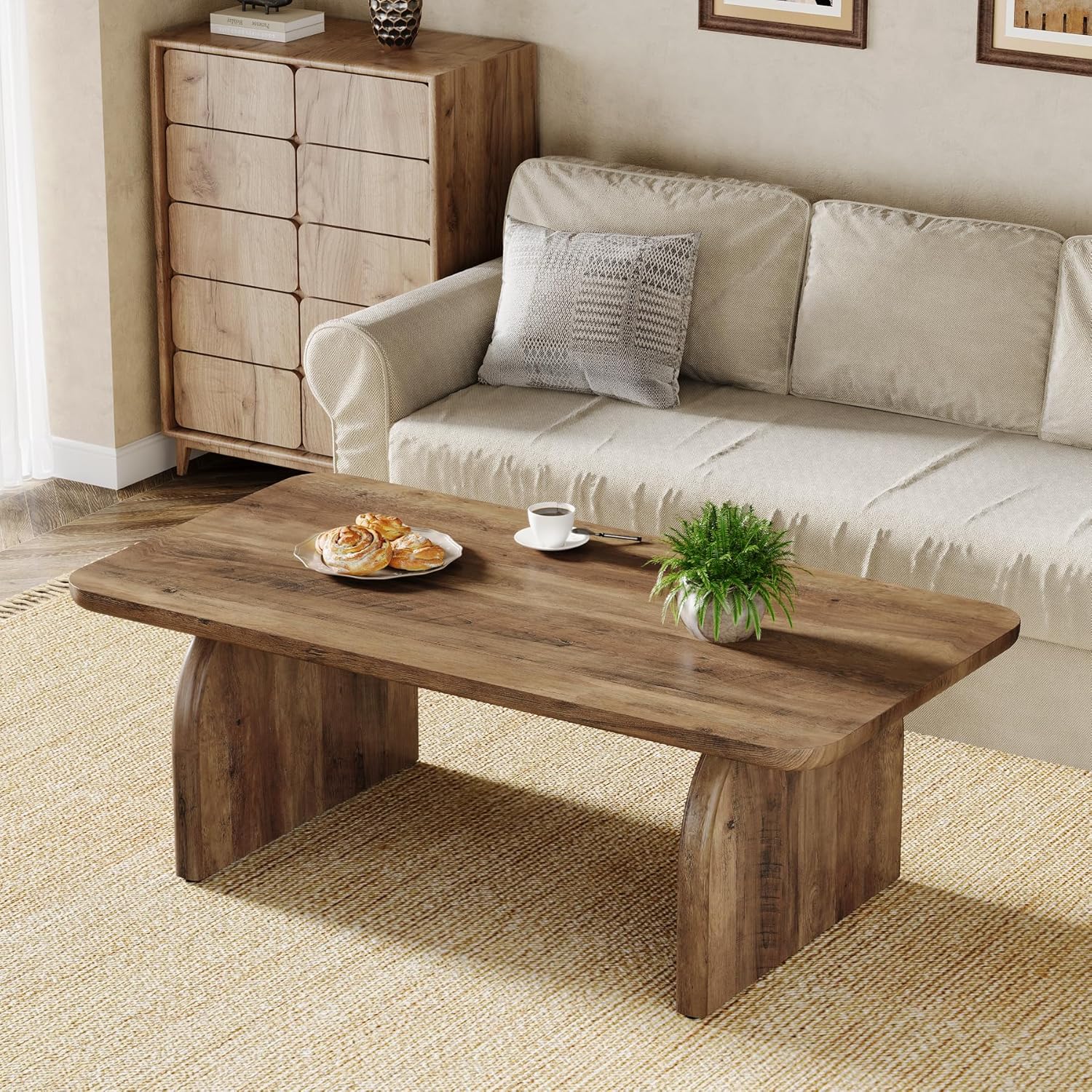 47 Inch Wood Rectangular Coffee Table, Living Room Table - Image 4