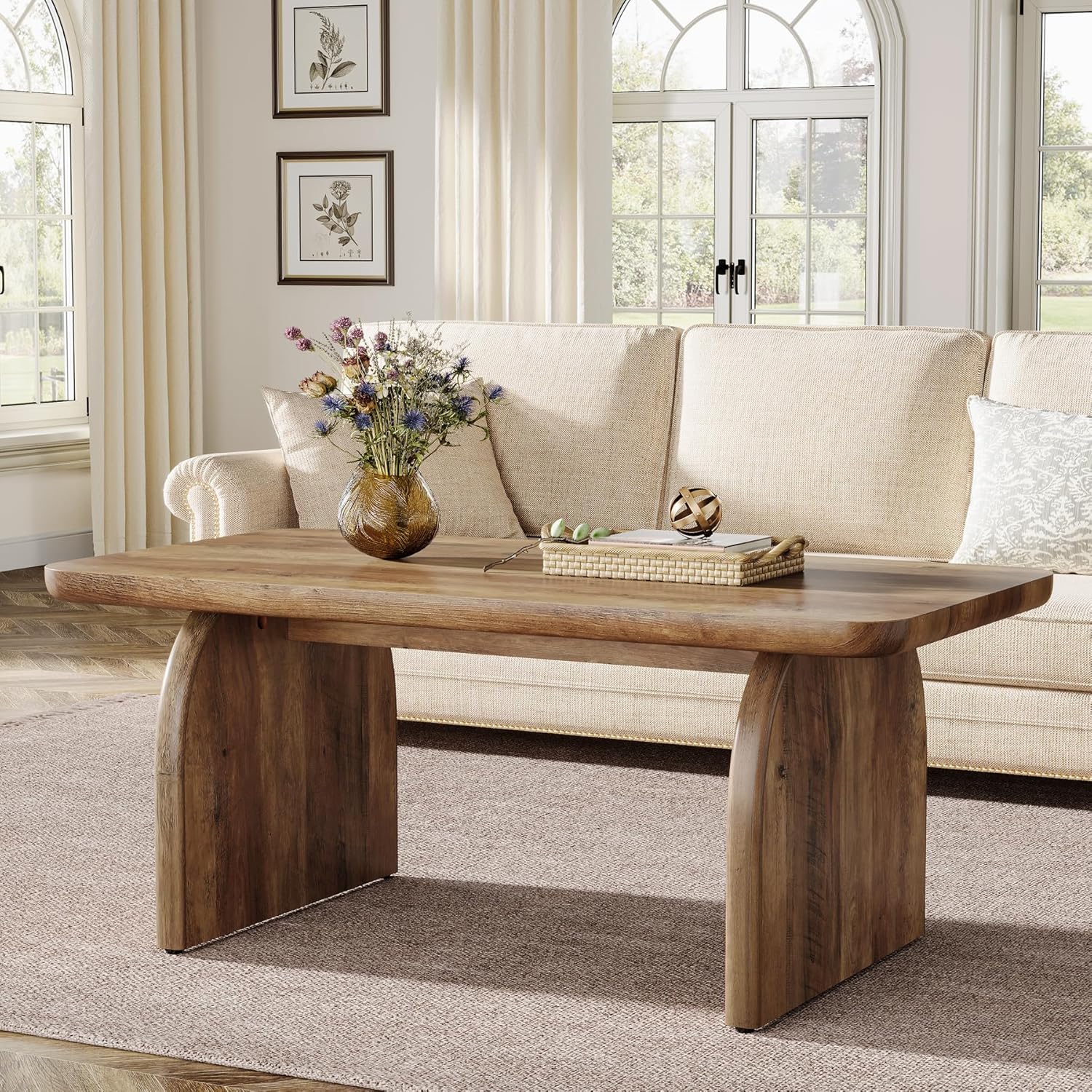 47 Inch Wood Rectangular Coffee Table, Living Room Table - Image 5