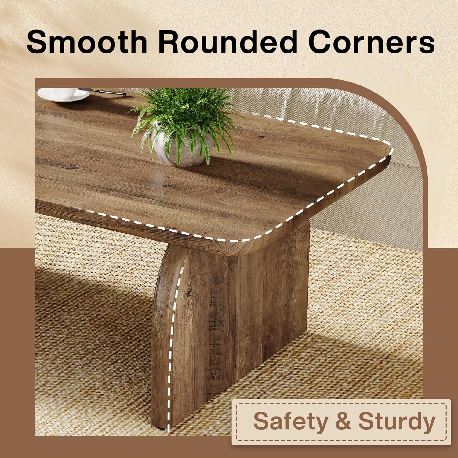 47 Inch Wood Rectangular Coffee Table, Living Room Table - Image 7