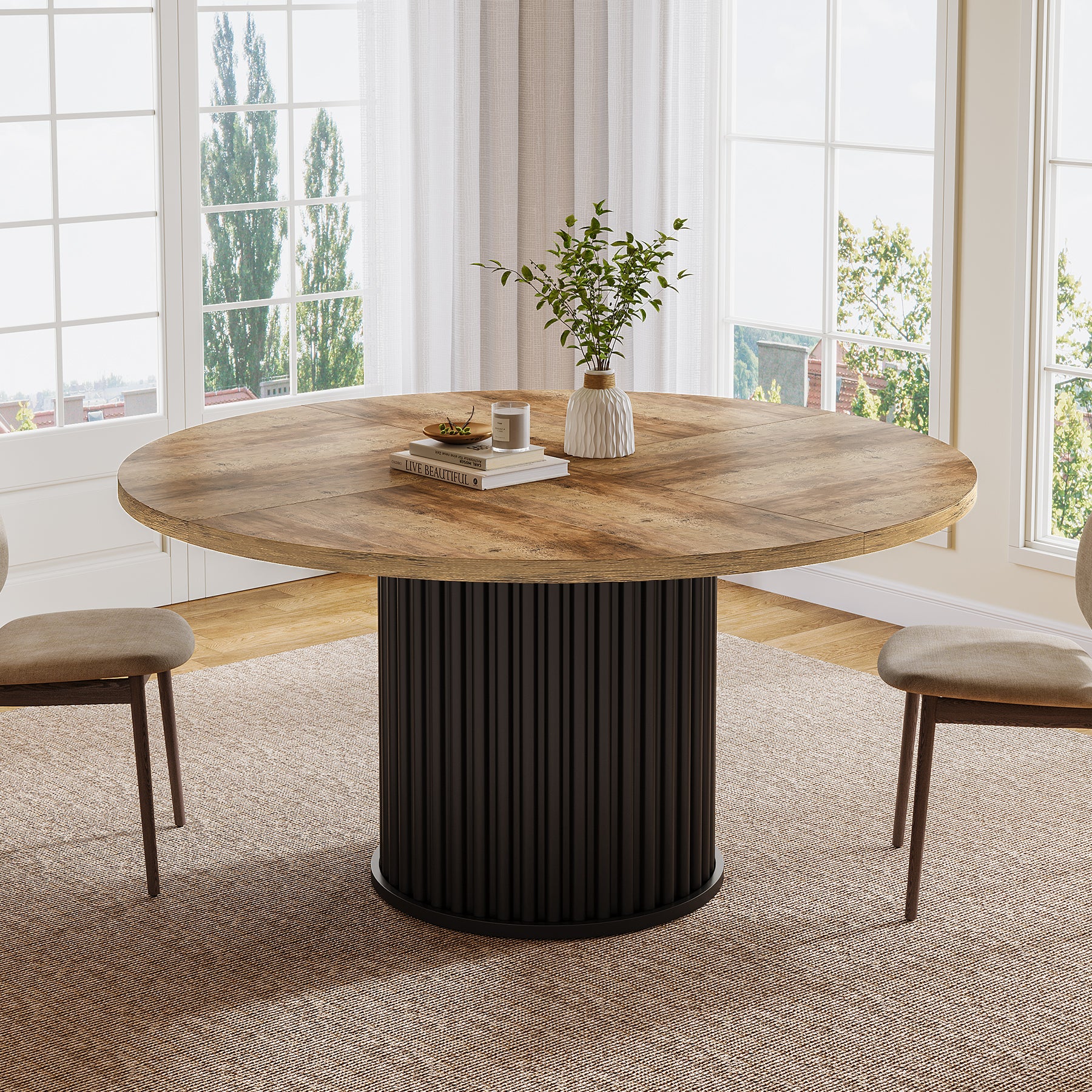 47" Round Dining Table for 4–6 People, Modern Farmhouse Kitchen Table with Fluted Pedestal Base - Image 17