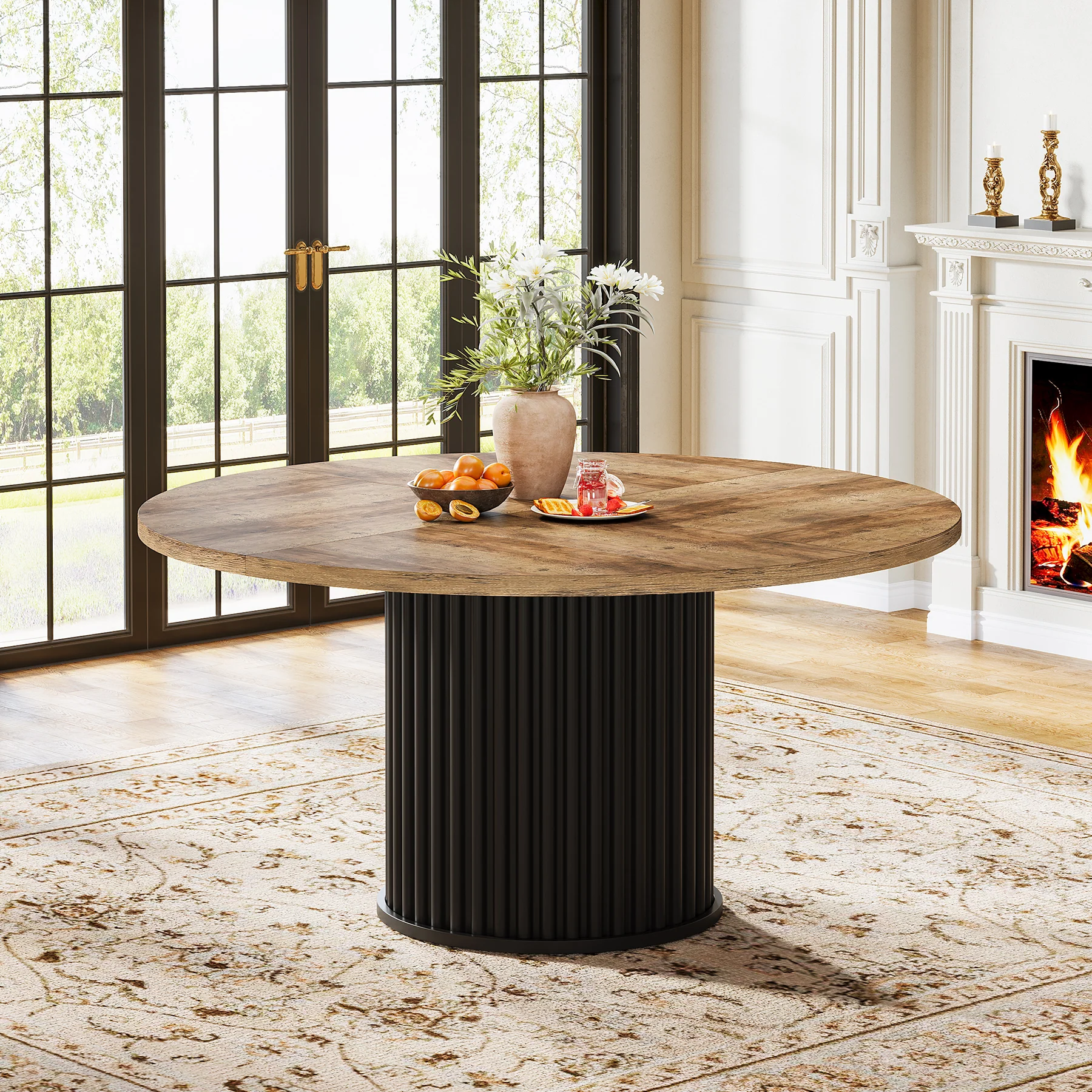 47" Round Dining Table for 4–6 People, Modern Farmhouse Kitchen Table with Fluted Pedestal Base - Image 18