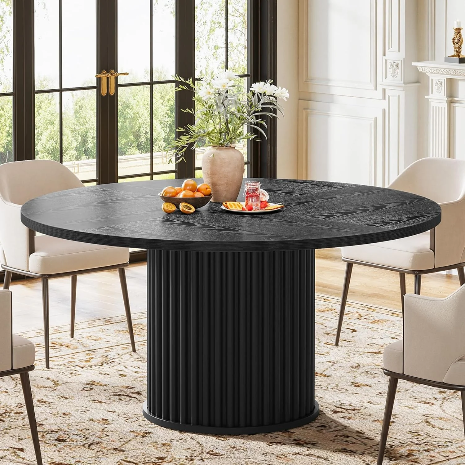 47" Round Dining Table for 4–6 People, Modern Farmhouse Kitchen Table with Fluted Pedestal Base - Image 4