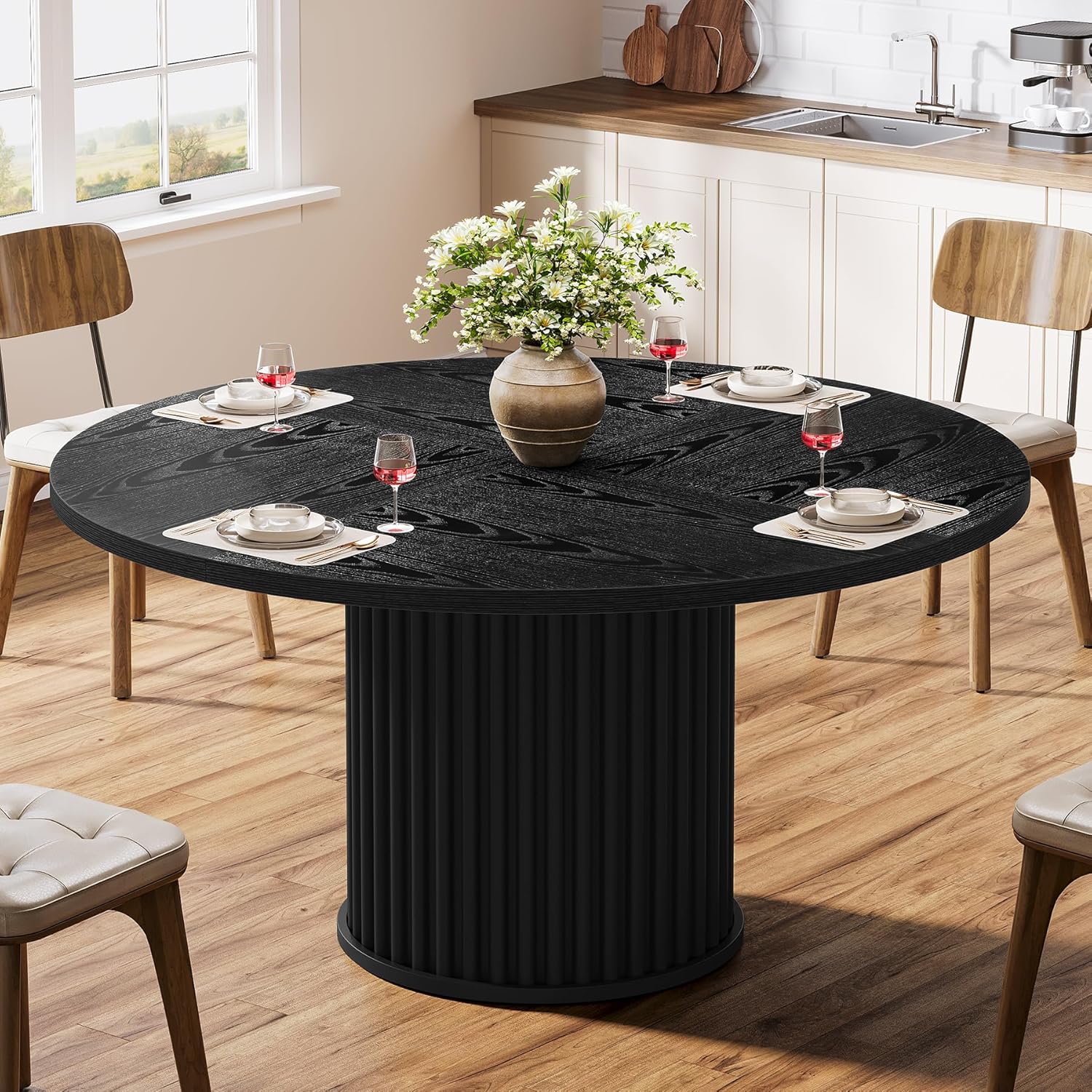 47" Round Dining Table for 4–6 People, Modern Farmhouse Kitchen Table with Fluted Pedestal Base - Image 5
