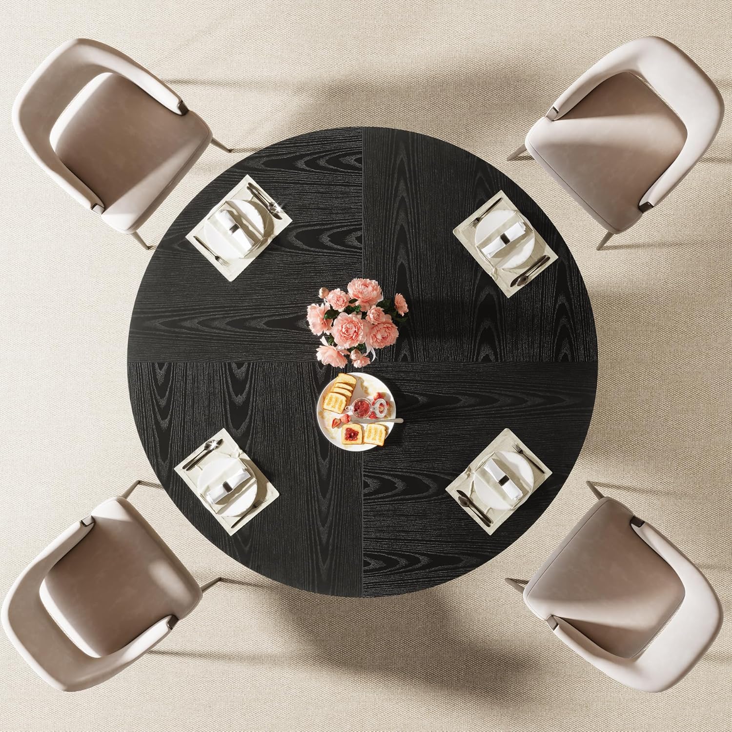47" Round Dining Table for 4–6 People, Modern Farmhouse Kitchen Table with Fluted Pedestal Base - Image 9