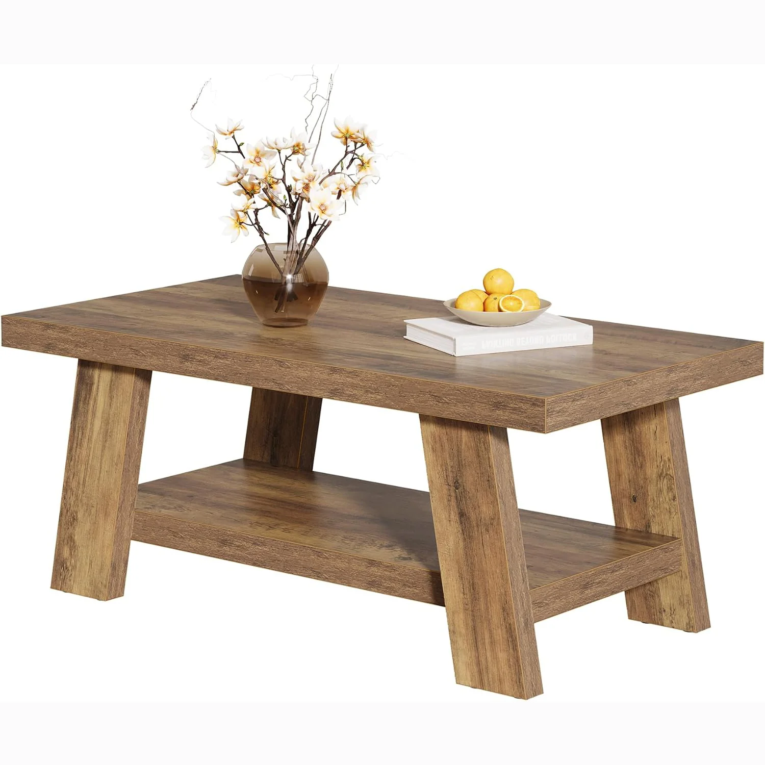 47" Rustic Farmhouse Coffee Table - 2-Tier Rectangular Storage Center Table for Living Room - Image 9