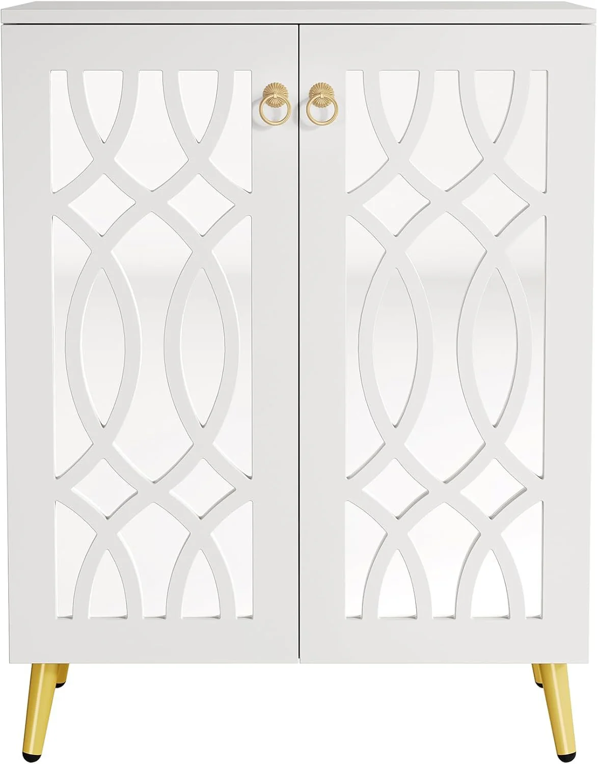 5-Tier Mirrored Shoe Cabinet, White Modern Shoe Organizer with Doors for Entrance or Bedroom - Image 9