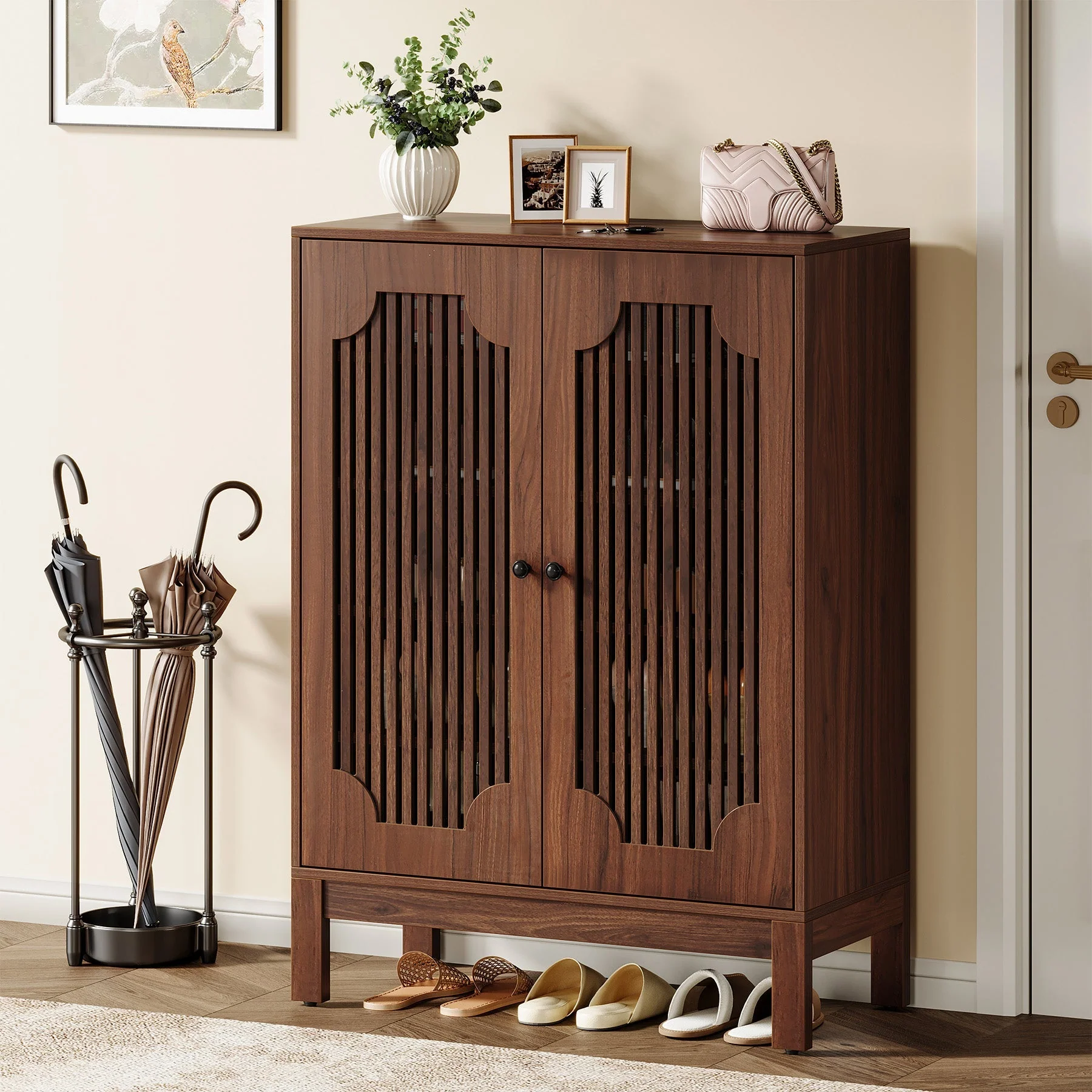 5-Tier Shoe Cabinet with Doors, Adjustable Wooden Shoe Rack Organizer for 20 Pairs