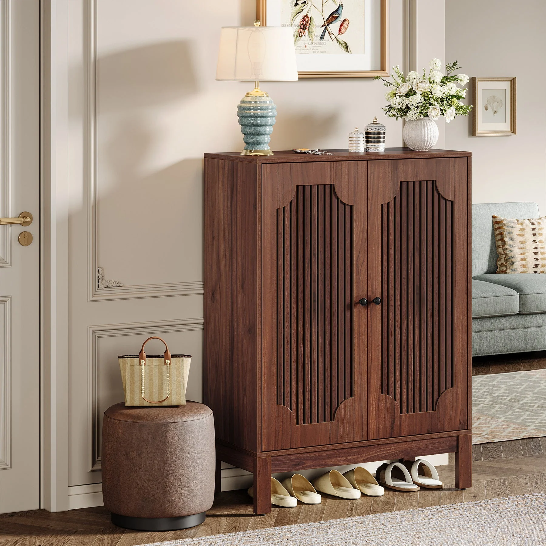 5-Tier Shoe Cabinet with Doors, Adjustable Wooden Shoe Rack Organizer for 20 Pairs - Image 3