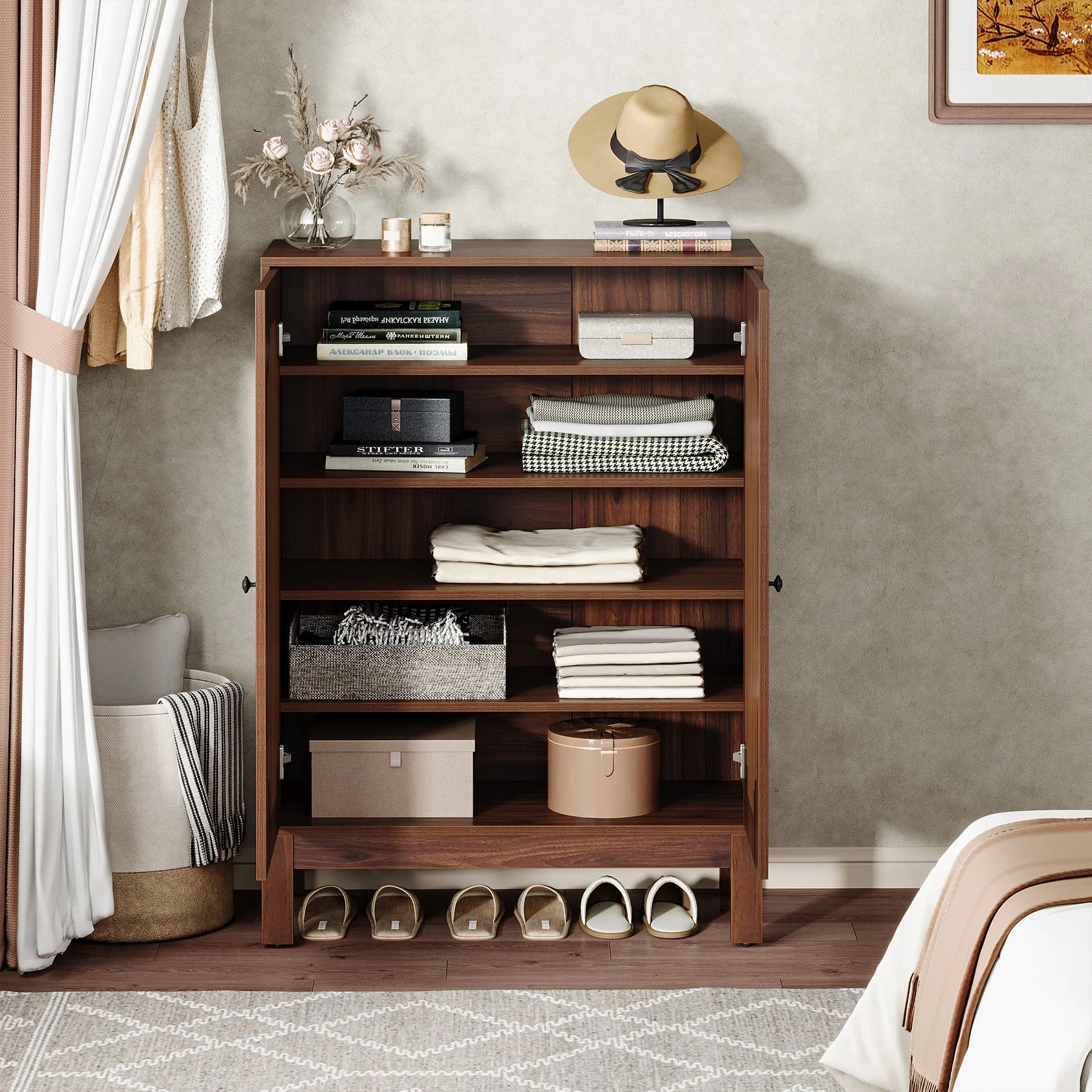 5-Tier Shoe Cabinet with Doors, Adjustable Wooden Shoe Rack Organizer for 20 Pairs - Image 5