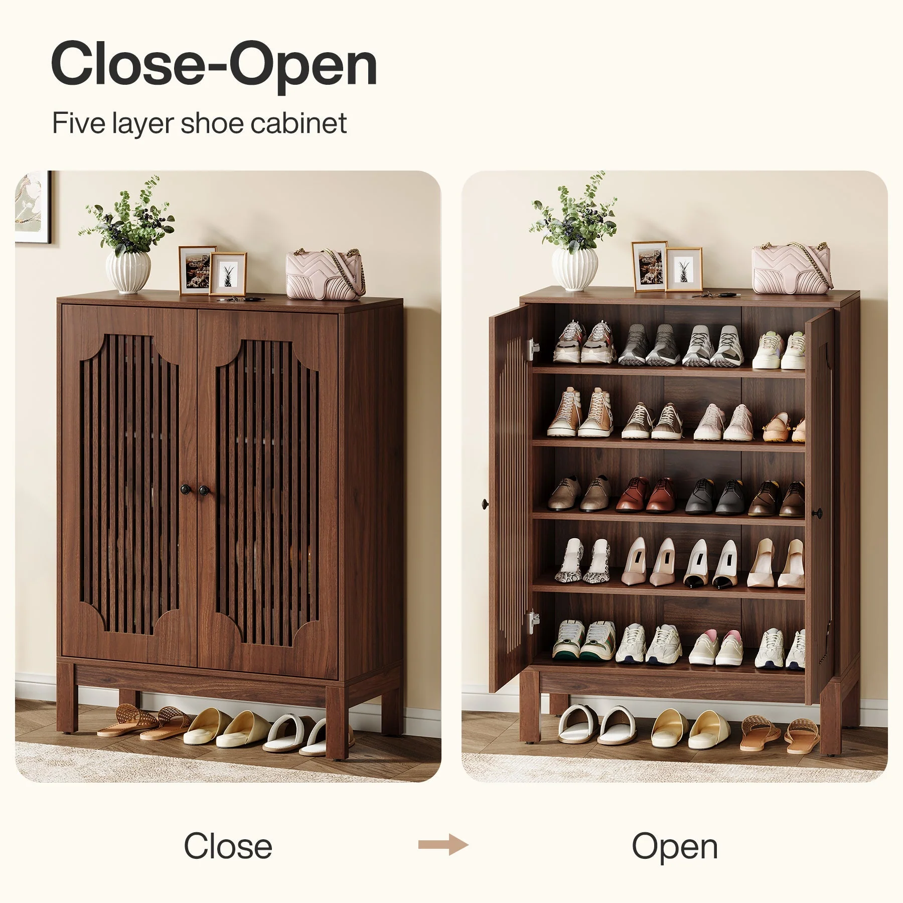 5-Tier Shoe Cabinet with Doors, Adjustable Wooden Shoe Rack Organizer for 20 Pairs - Image 6