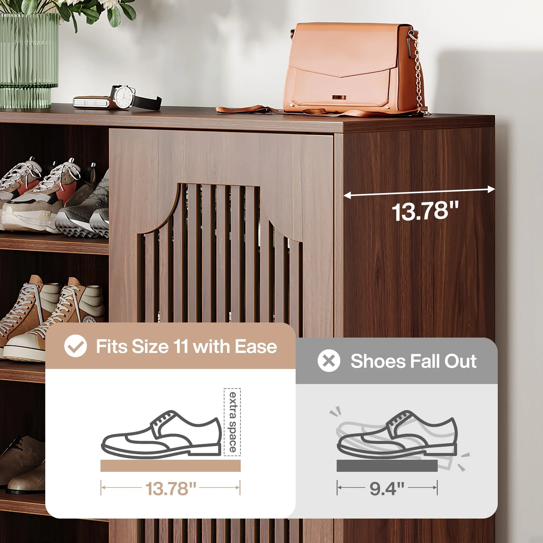 5-Tier Shoe Cabinet with Doors, Adjustable Wooden Shoe Rack Organizer for 20 Pairs - Image 8