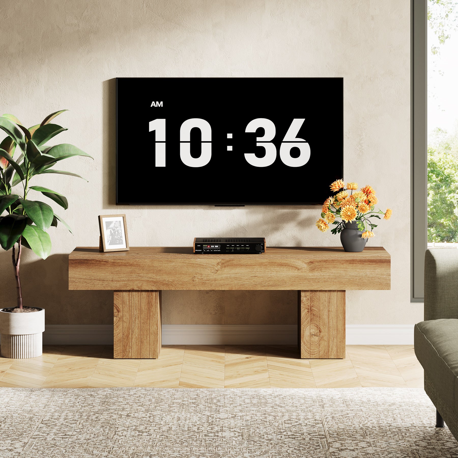 Tribesigns 55.1-Inch TV Stand for 55-Inch TVs with 300 lb Capacity, Farmhouse Media Console for Living Room - Image 3