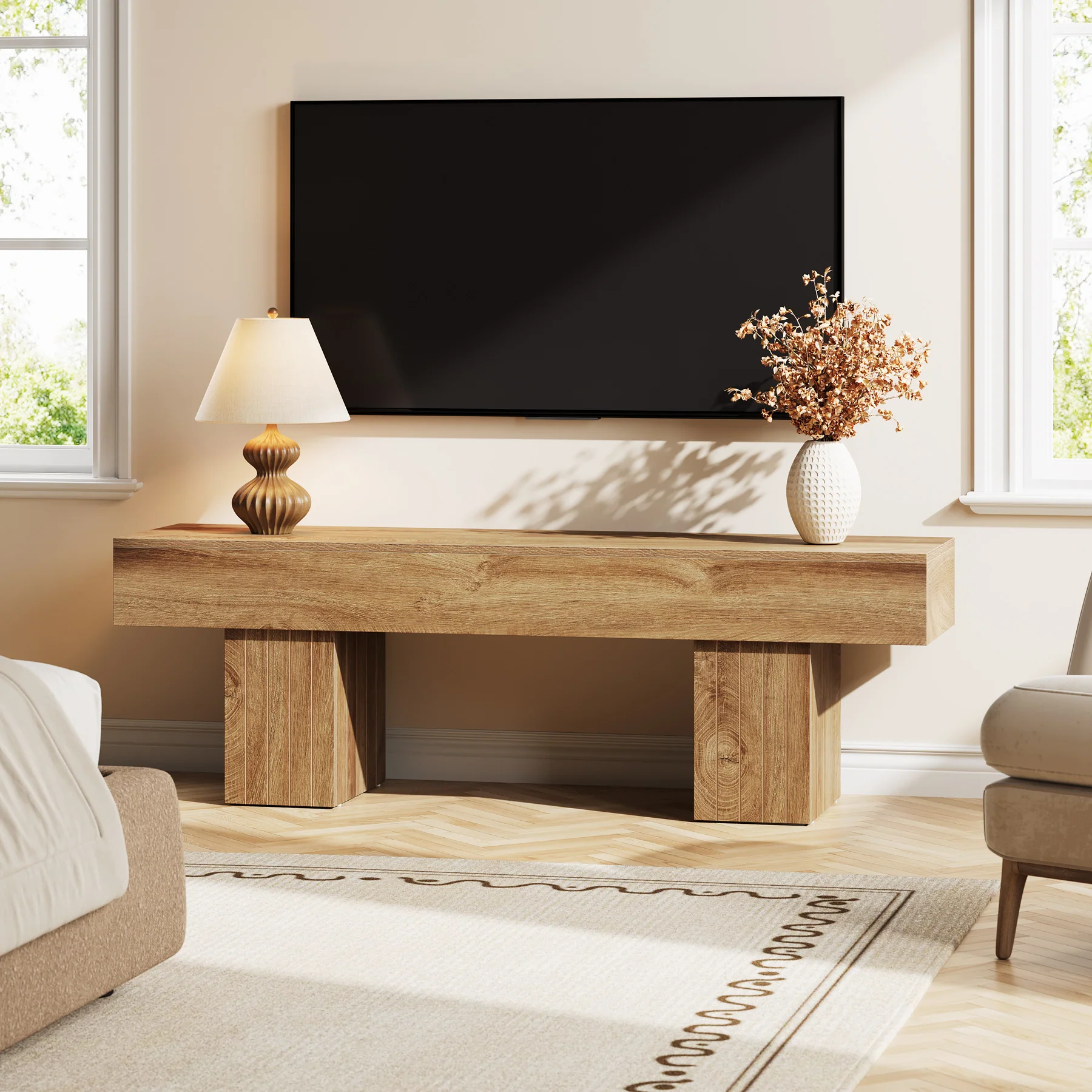 Tribesigns 55.1-Inch TV Stand for 55-Inch TVs with 300 lb Capacity, Farmhouse Media Console for Living Room - Image 4