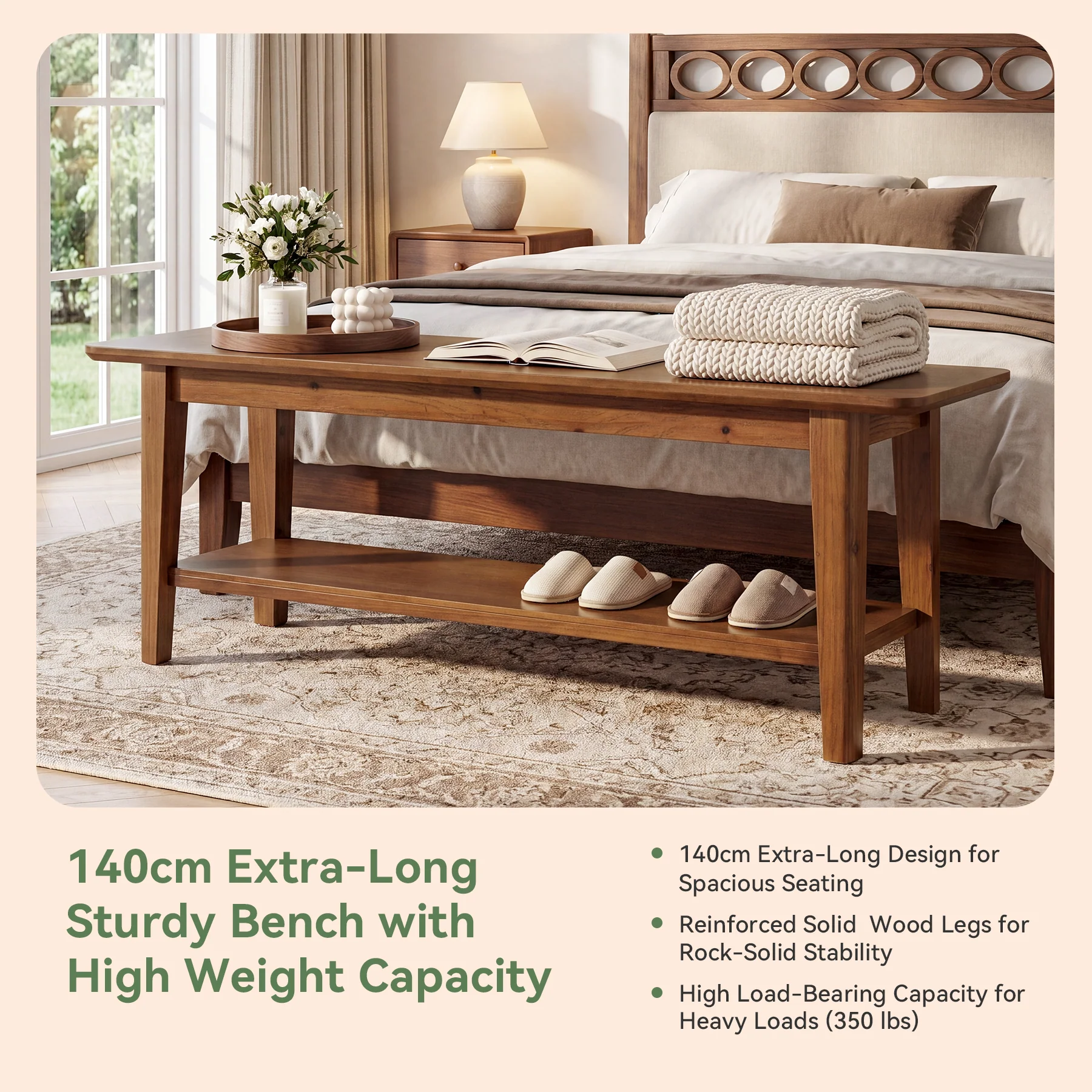 Tribesigns 55.12-Inch Wooden Shoe Bench with Open Shelves, Farmhouse Entryway Bench for Hallway - Image 4