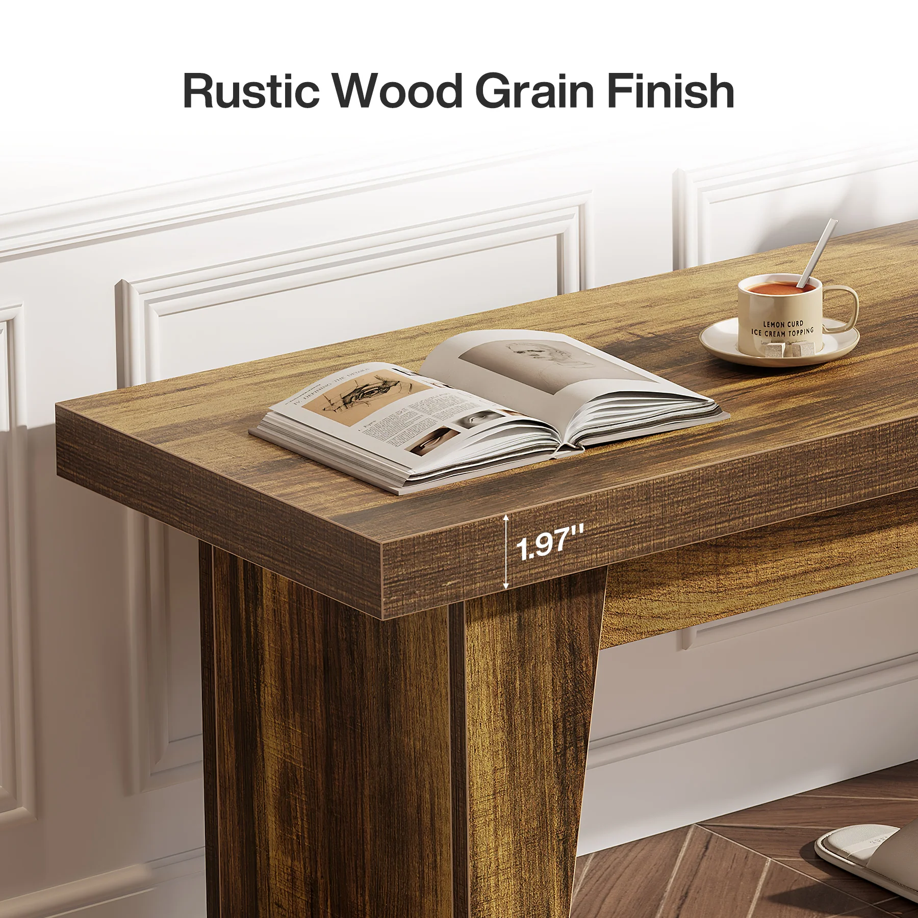 Tribesigns 55.12-Inch Wooden Entryway Bench, Farmhouse Long Bench with Storage Space - Image 3