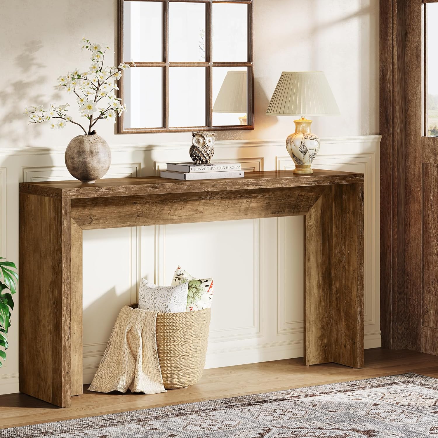 55" Farmhouse Console Table with Storage - Rustic Sofa Table for Hallway & Living Room - Image 3