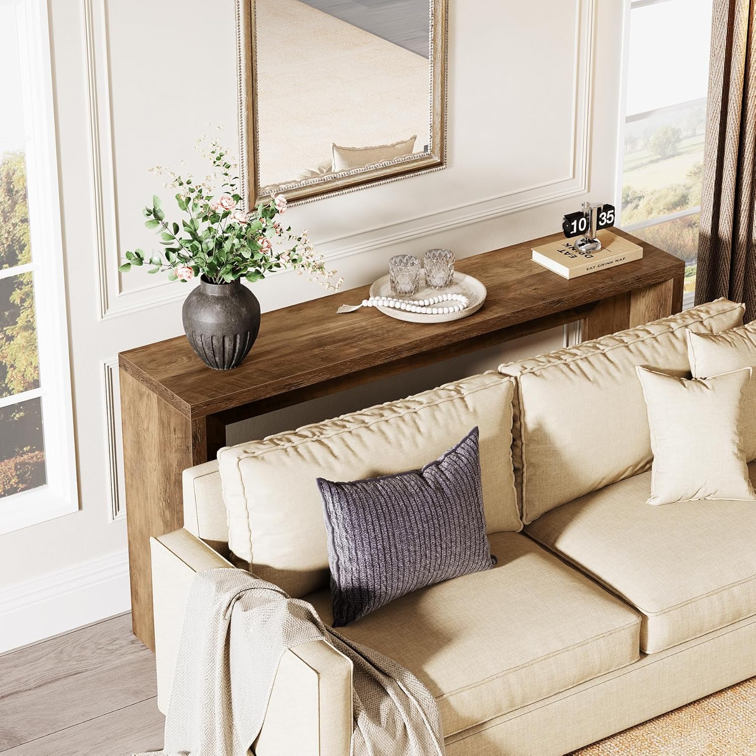 55" Farmhouse Console Table with Storage - Rustic Sofa Table for Hallway & Living Room - Image 4