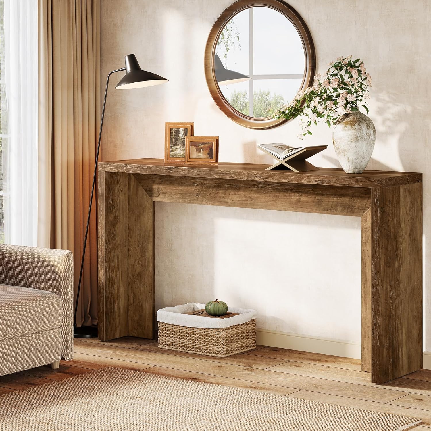 55" Farmhouse Console Table with Storage - Rustic Sofa Table for Hallway & Living Room - Image 5