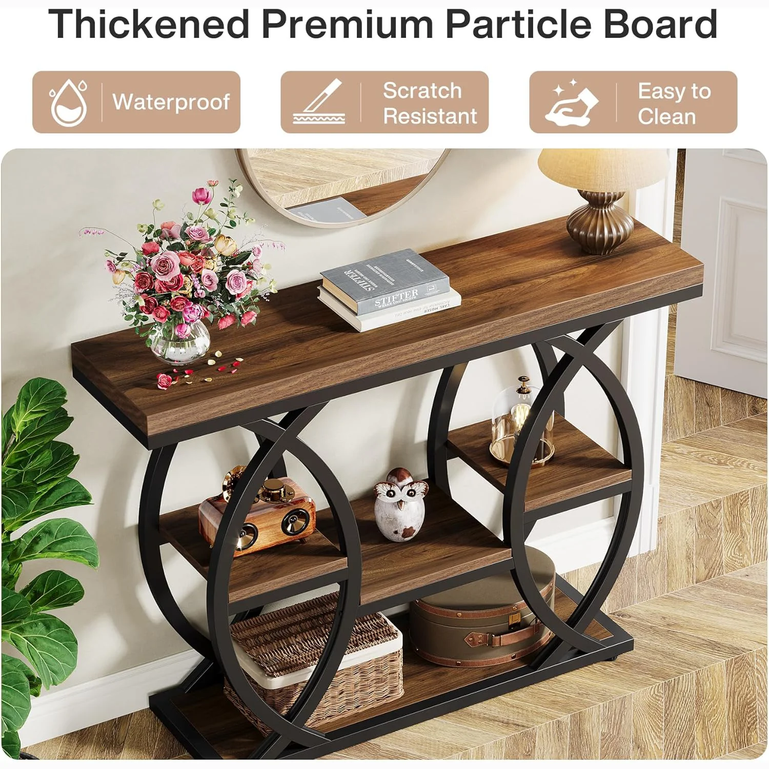 55" Farmhouse Console Table with Storage - Rustic Sofa Table for Hallway & Living Room - Image 6
