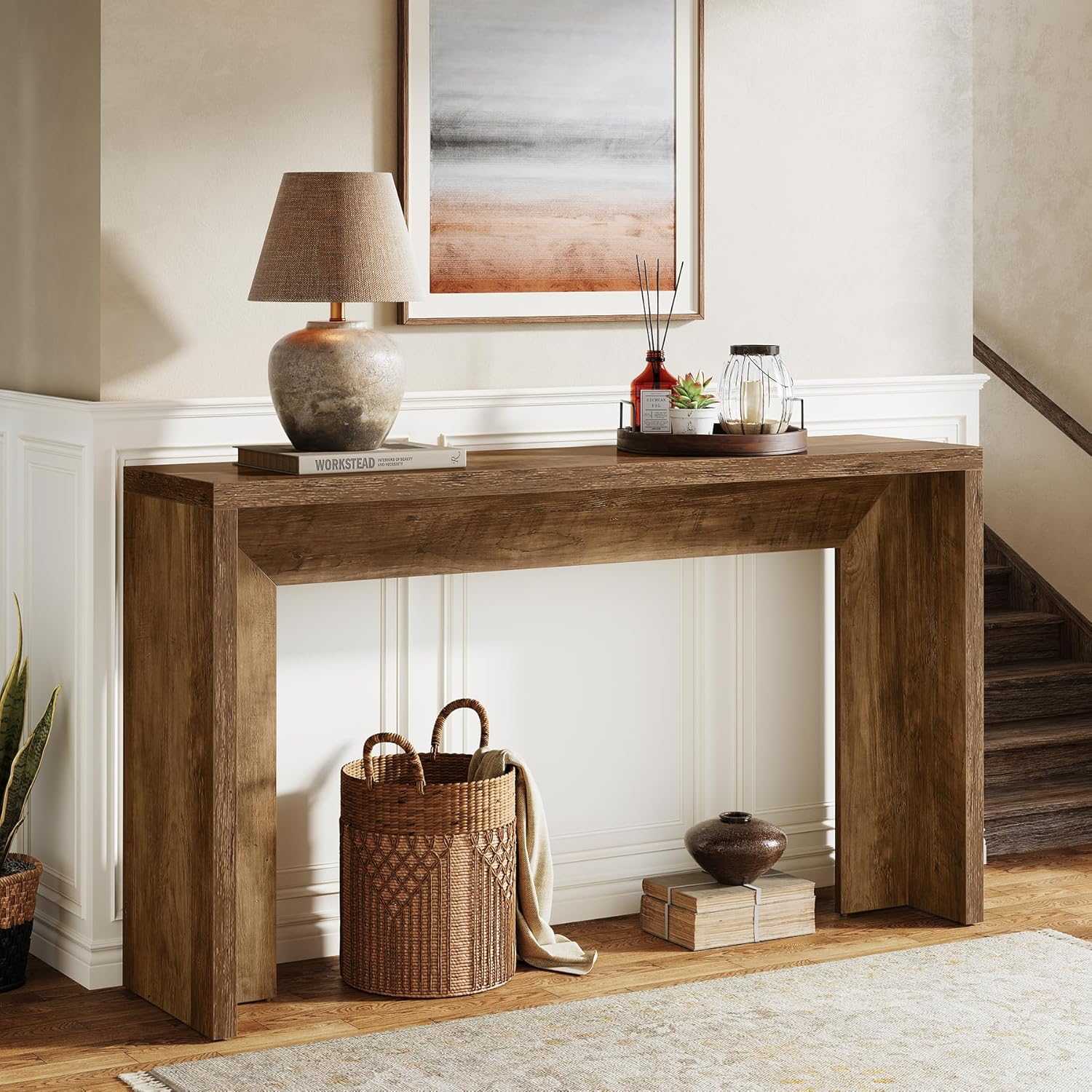 55" Farmhouse Console Table with Storage - Rustic Sofa Table for Hallway & Living Room - Image 9