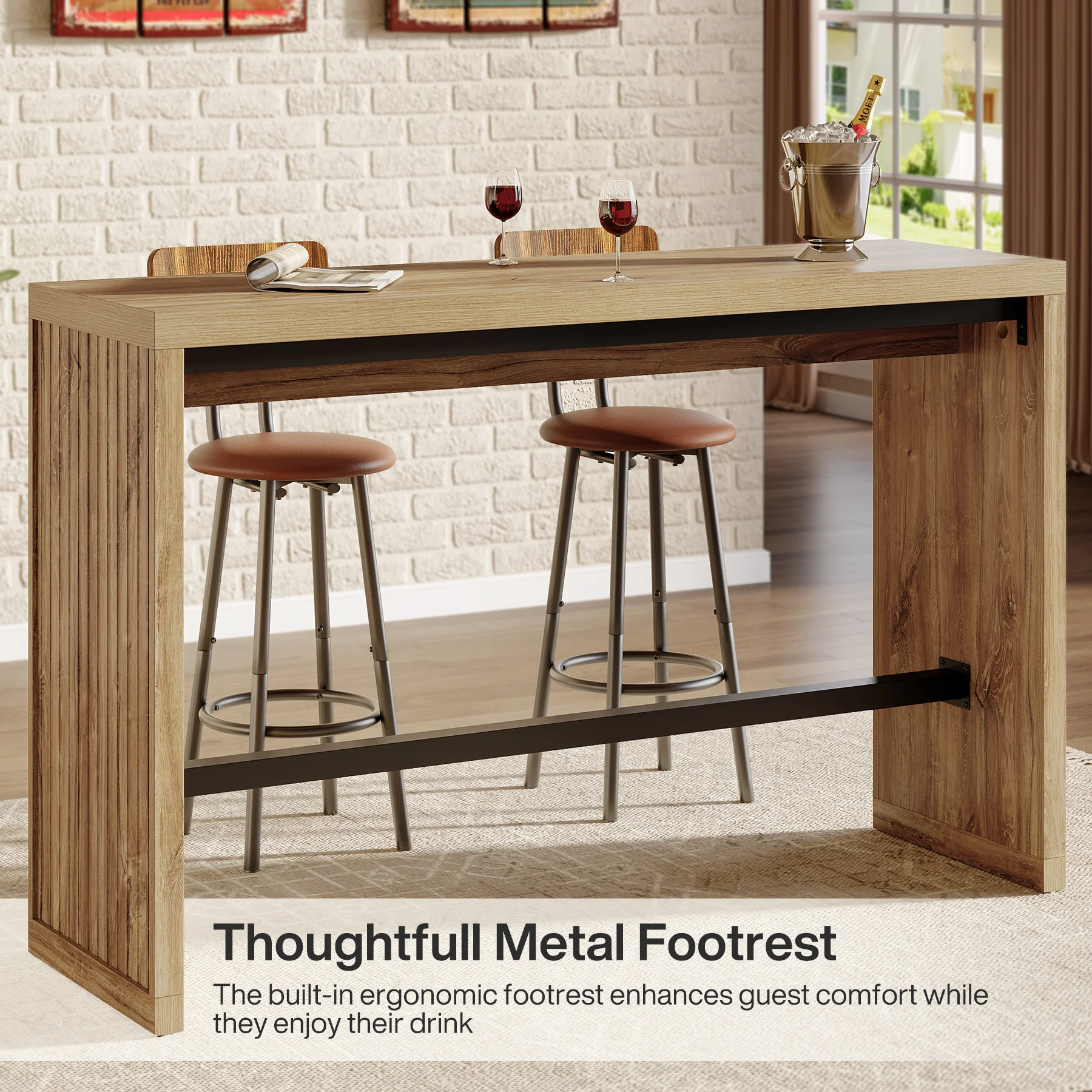 Tribesigns 55-Inch Counter Height Bar Table with Metal Footrest and Fluted Design, Rectangular High Top Pub Table for Home Bar Kitchen and Bistro - Image 10