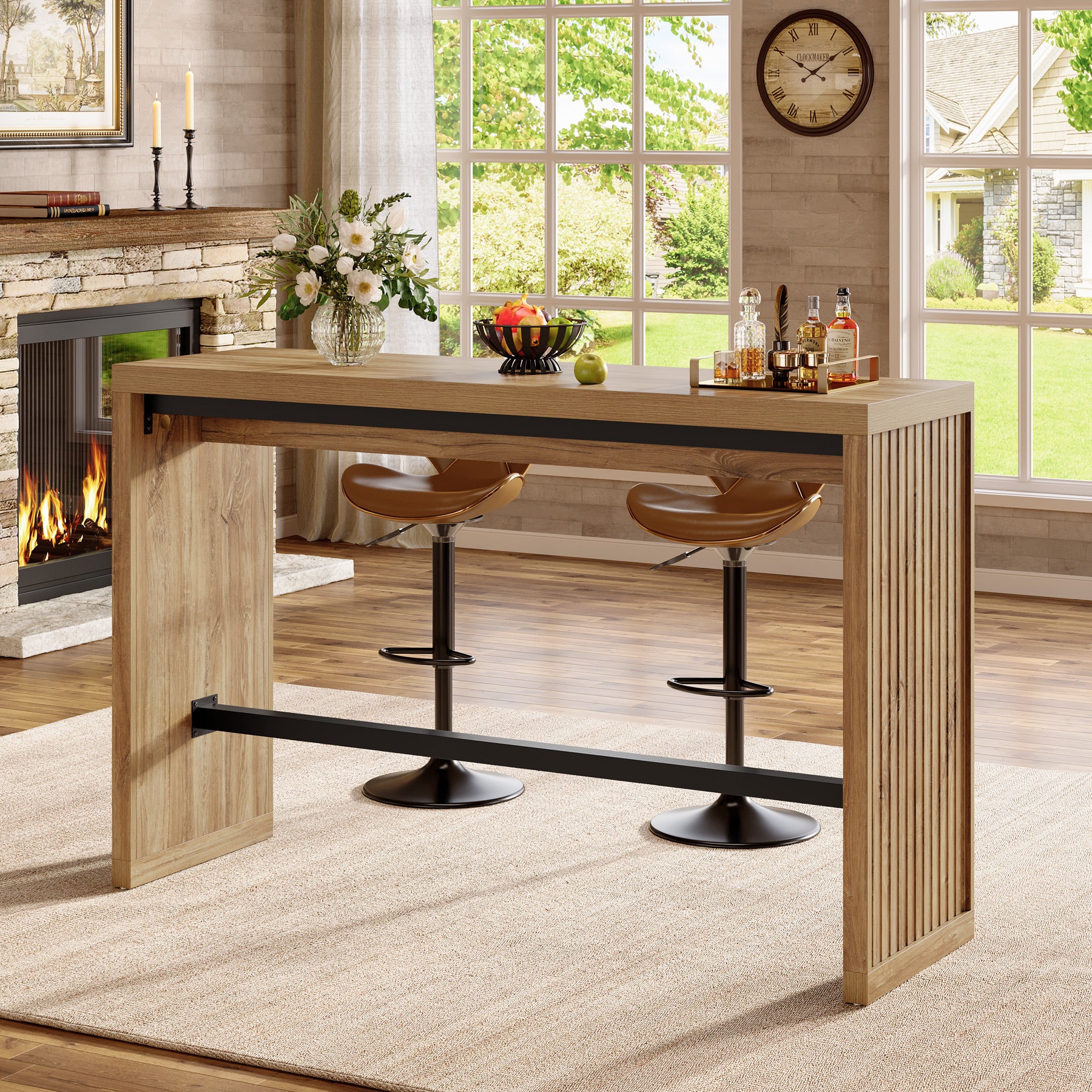 Tribesigns 55-Inch Counter Height Bar Table with Metal Footrest and Fluted Design, Rectangular High Top Pub Table for Home Bar Kitchen and Bistro - Image 8