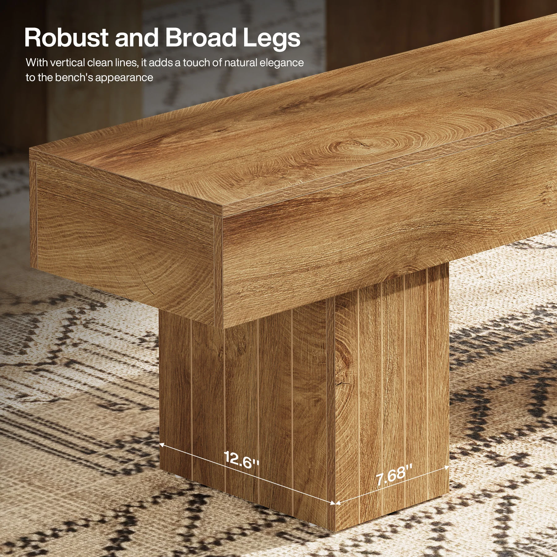 Tribesigns 55-Inch Wooden Entryway Bench with Broad Legs, Farmhouse Indoor Bench with 330 lb Capacity - Image 3