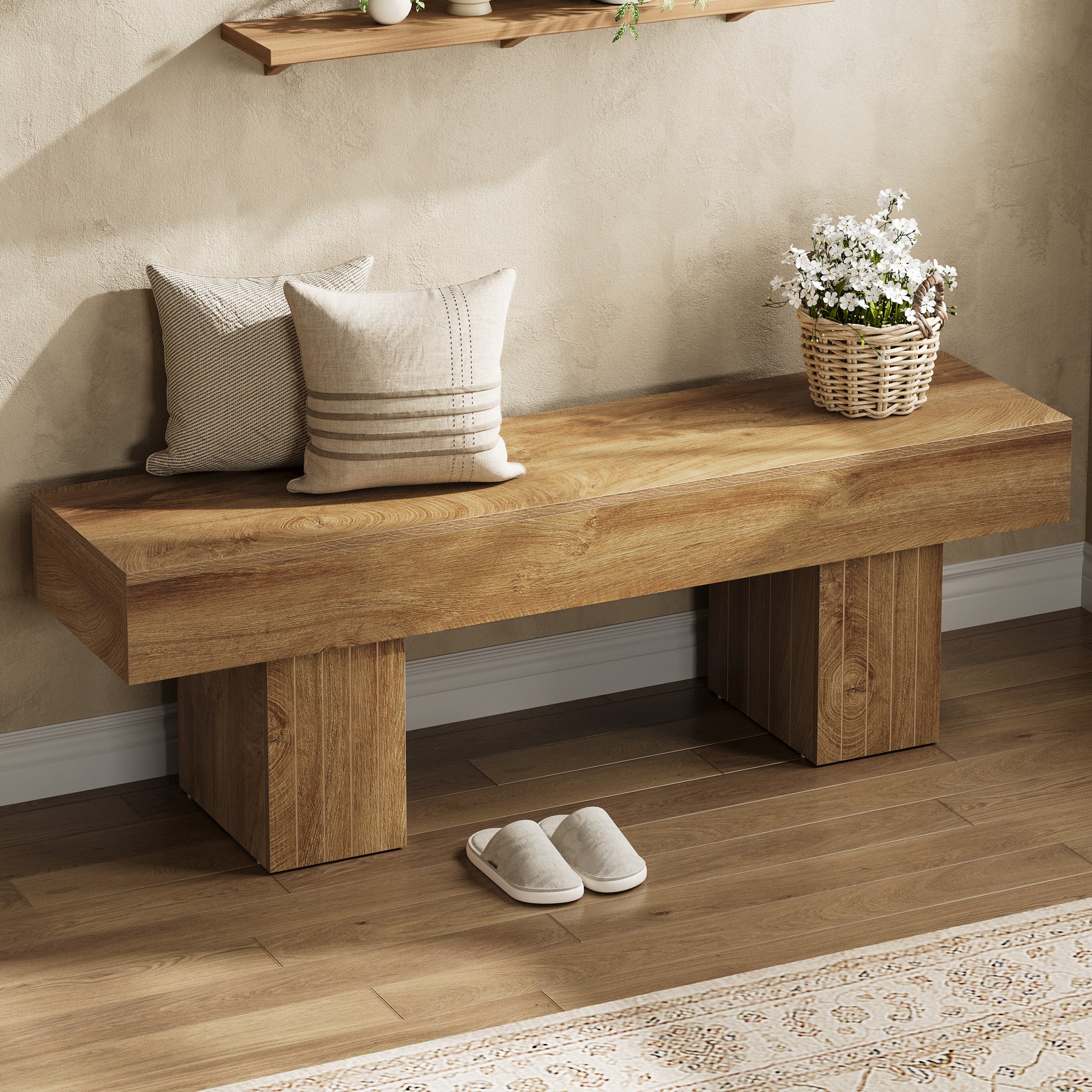Tribesigns 55-Inch Wooden Entryway Bench with Broad Legs, Farmhouse Indoor Bench with 330 lb Capacity - Image 5