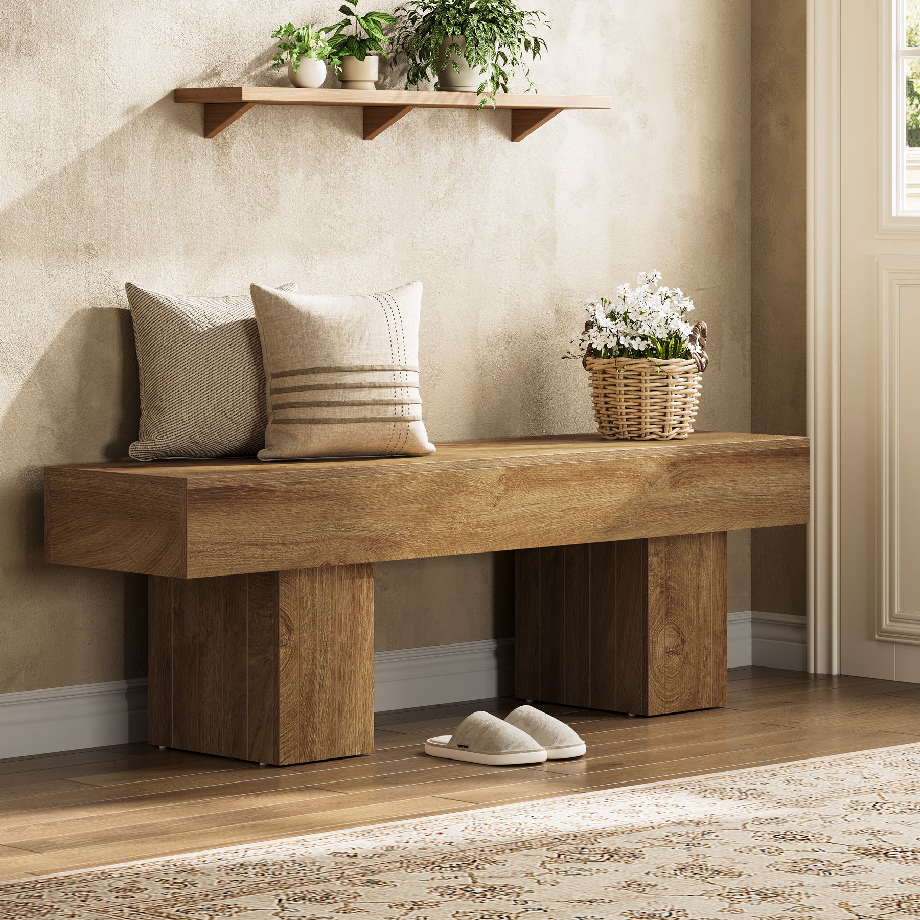 Tribesigns 55-Inch Wooden Entryway Bench with Broad Legs, Farmhouse Indoor Bench with 330 lb Capacity - Image 7