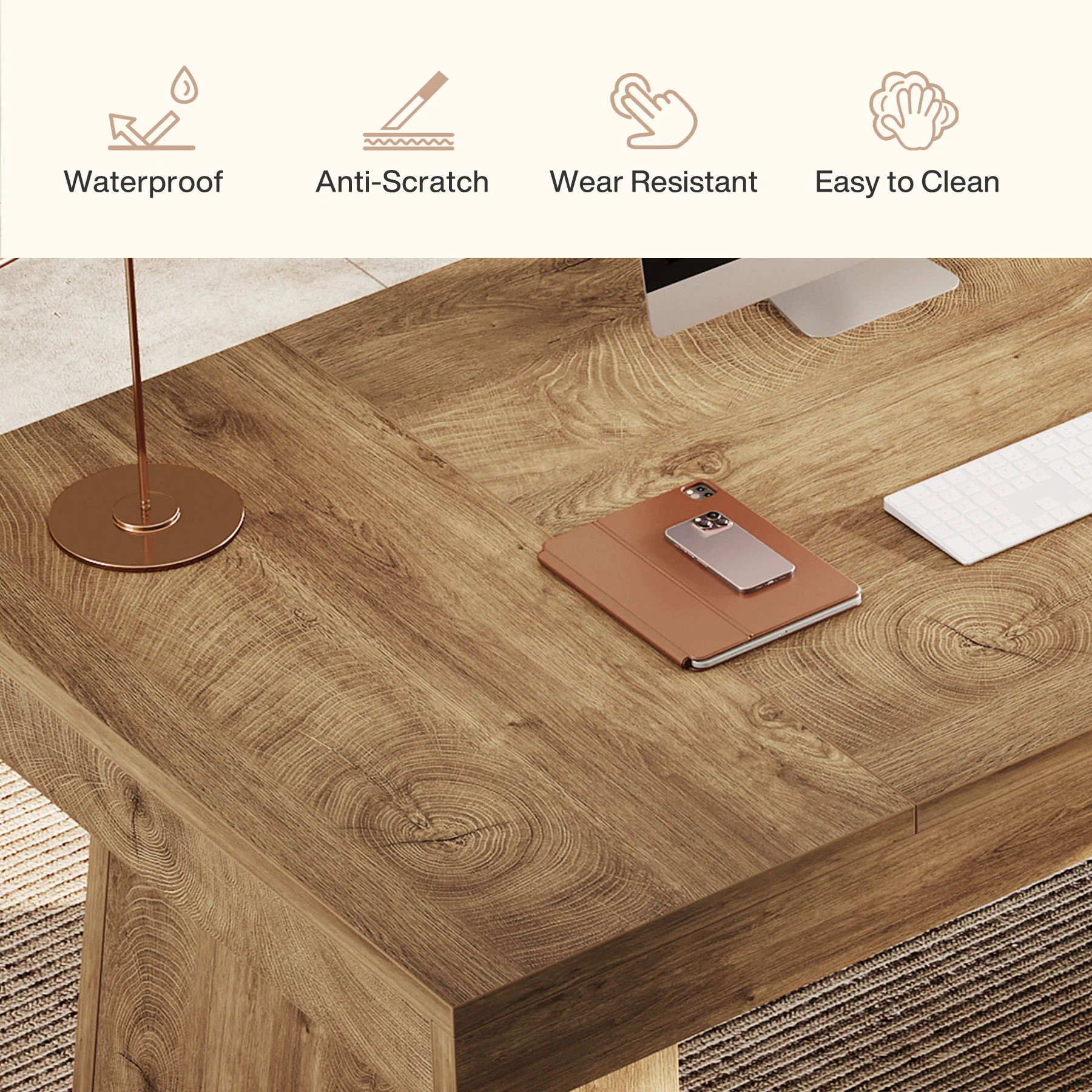 55-Inch Executive Desk, Large Wood Office Computer Desk with Double Pedestal - Image 10