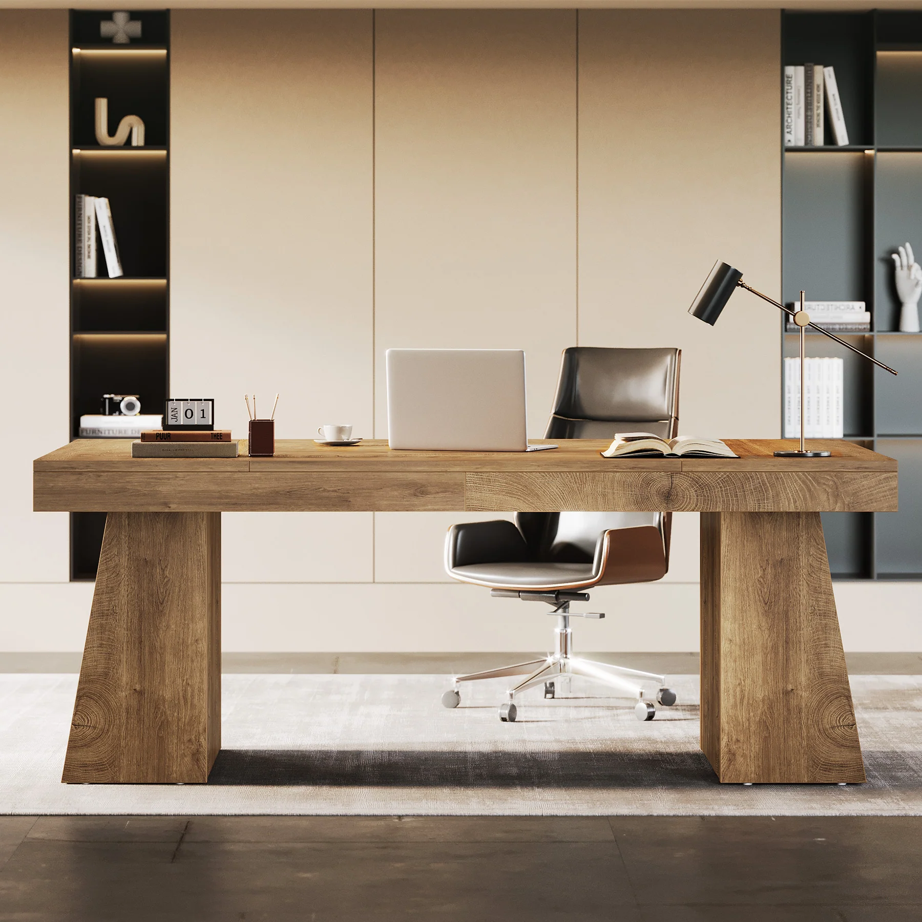 55-Inch Executive Desk, Large Wood Office Computer Desk with Double Pedestal - Image 11