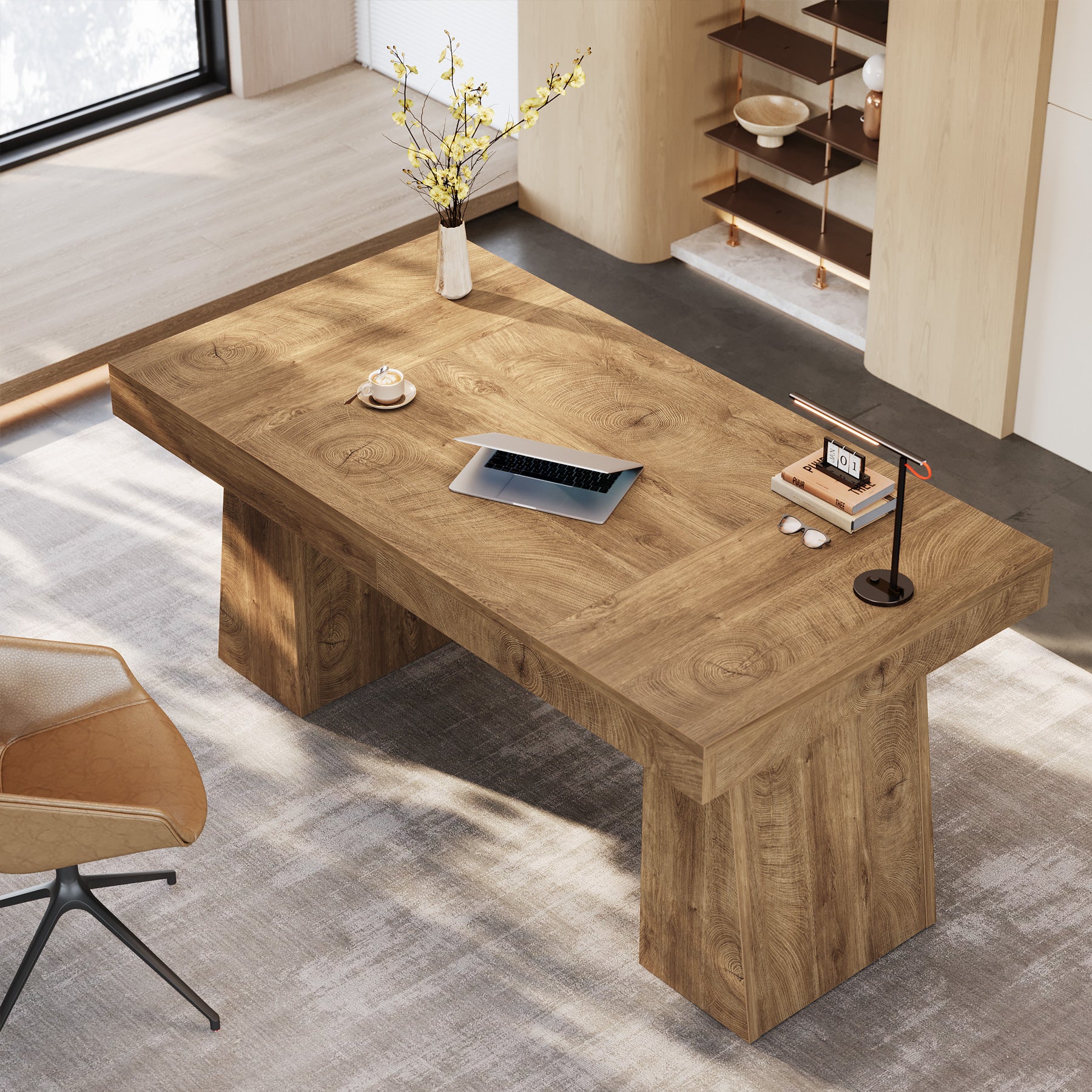 55-Inch Executive Desk, Large Wood Office Computer Desk with Double Pedestal - Image 5