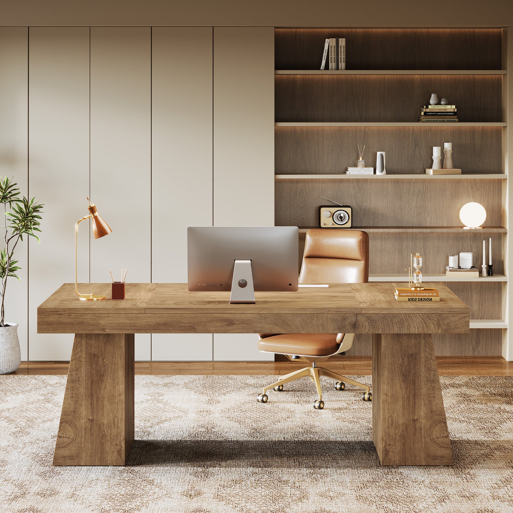 55-Inch Executive Desk, Large Wood Office Computer Desk with Double Pedestal - Image 6